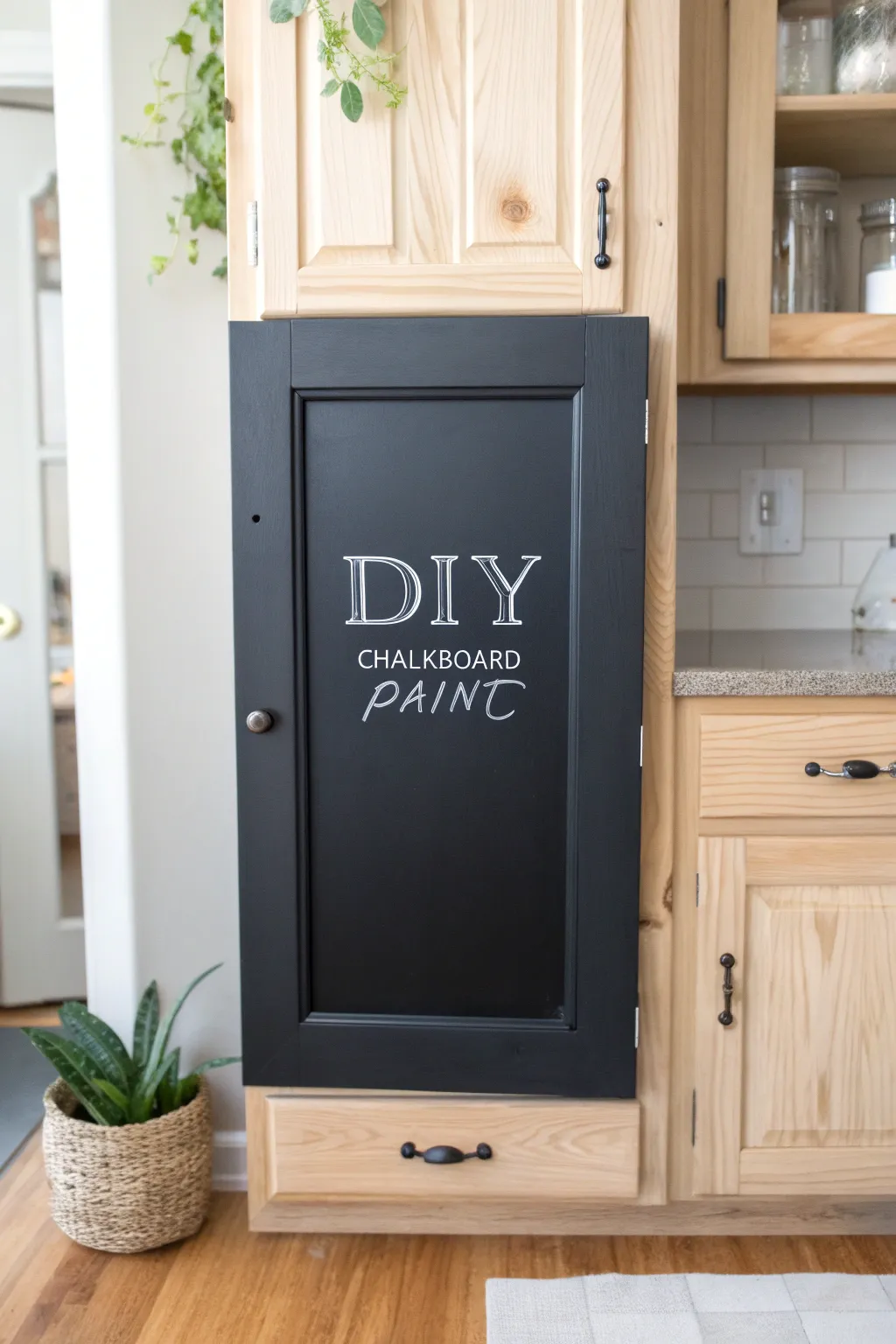 Transform your kitchen space with DIY chalkboard paint for a touch of minimalist charm and functionality!