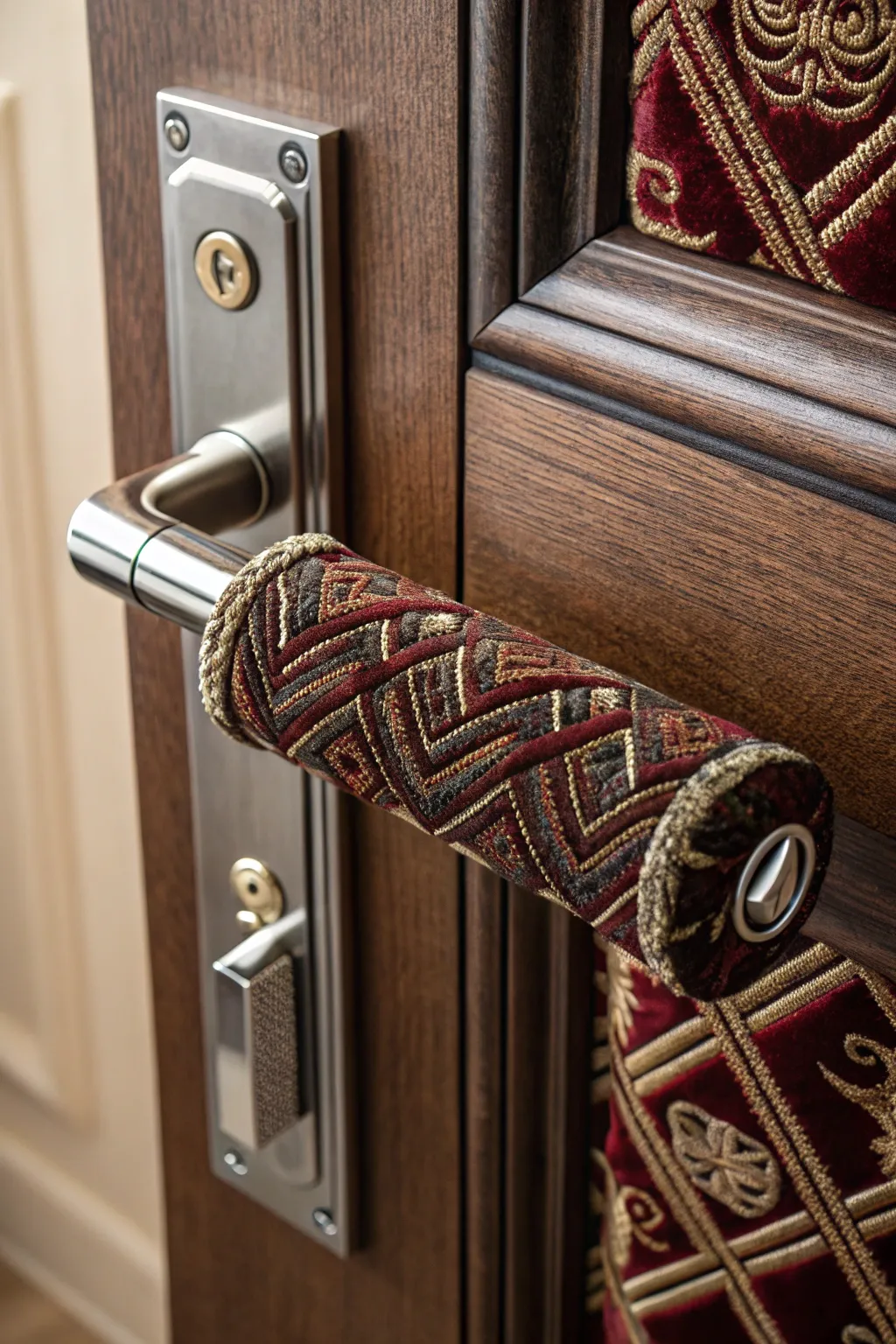 Transform your space with a touch of fabric elegance—experience the charm of a handcrafted door handle.