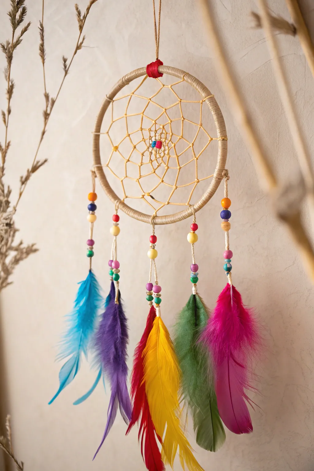 Embrace a burst of creativity with this vibrant dream catcher, a perfect blend of Scandinavian minimalism and boho flair.