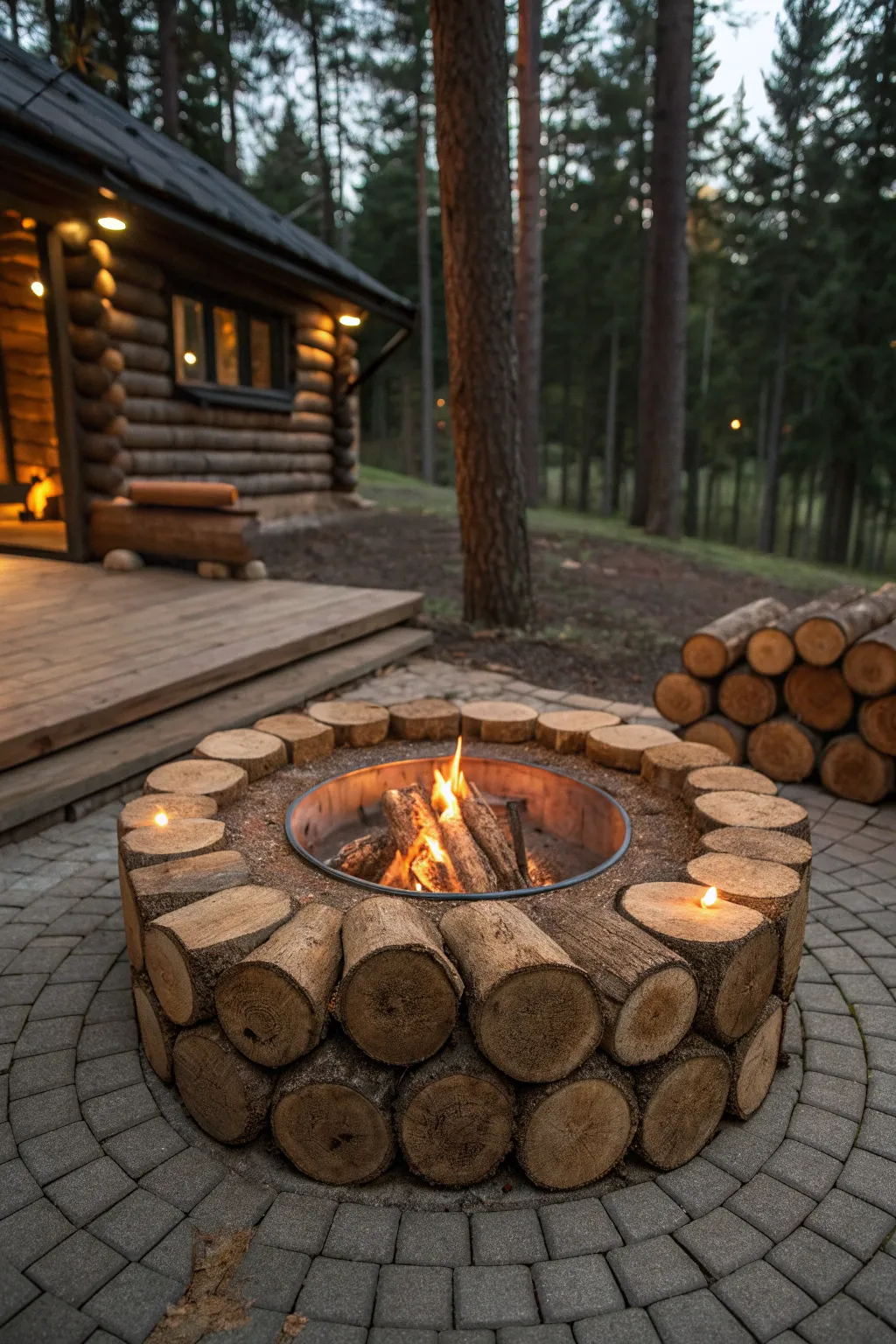 Embrace the warmth of adventure with this rustic log cabin style fire pit cover.