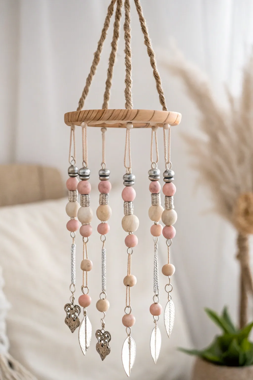 Create whimsical melodies with our charming DIY beaded wind chime, the perfect fusion of minimalist elegance and bohemian flair.