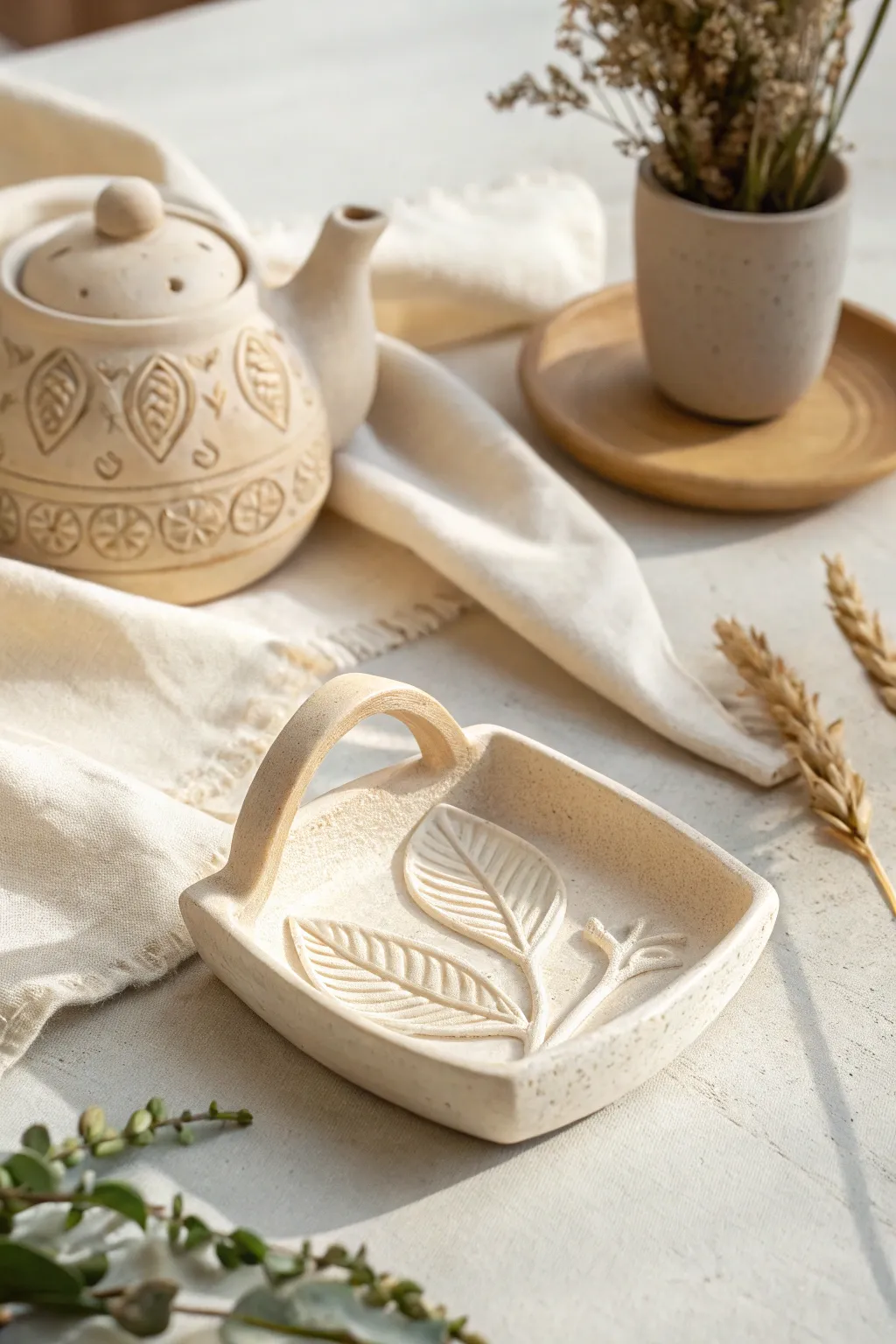 Elevate your tea time with a handcrafted clay tea bag rest, where simplicity meets natural beauty.