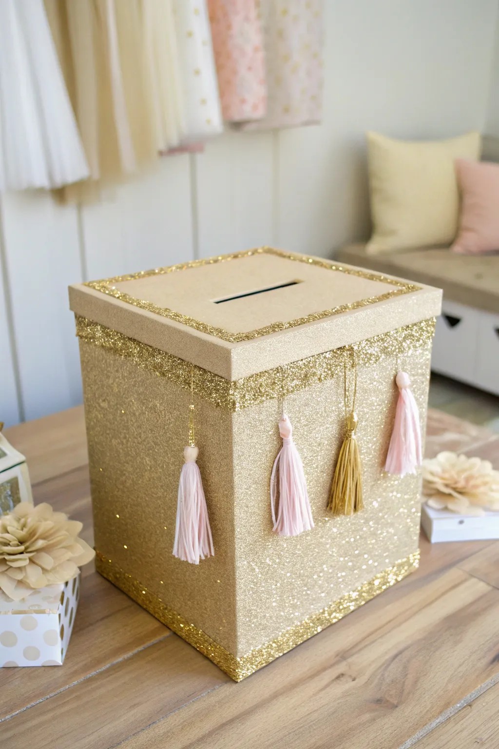 Add a touch of sparkle to your celebration with this chic, glittery card box—where minimalism meets boho elegance.
