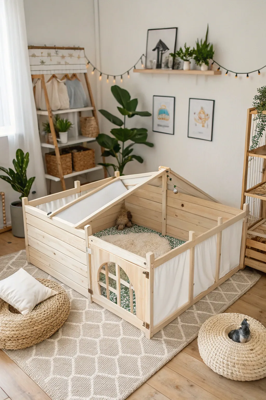 Bring the charm of Scandinavian simplicity and Boho warmth to your guinea pig's playtime with this portable playpen setup.