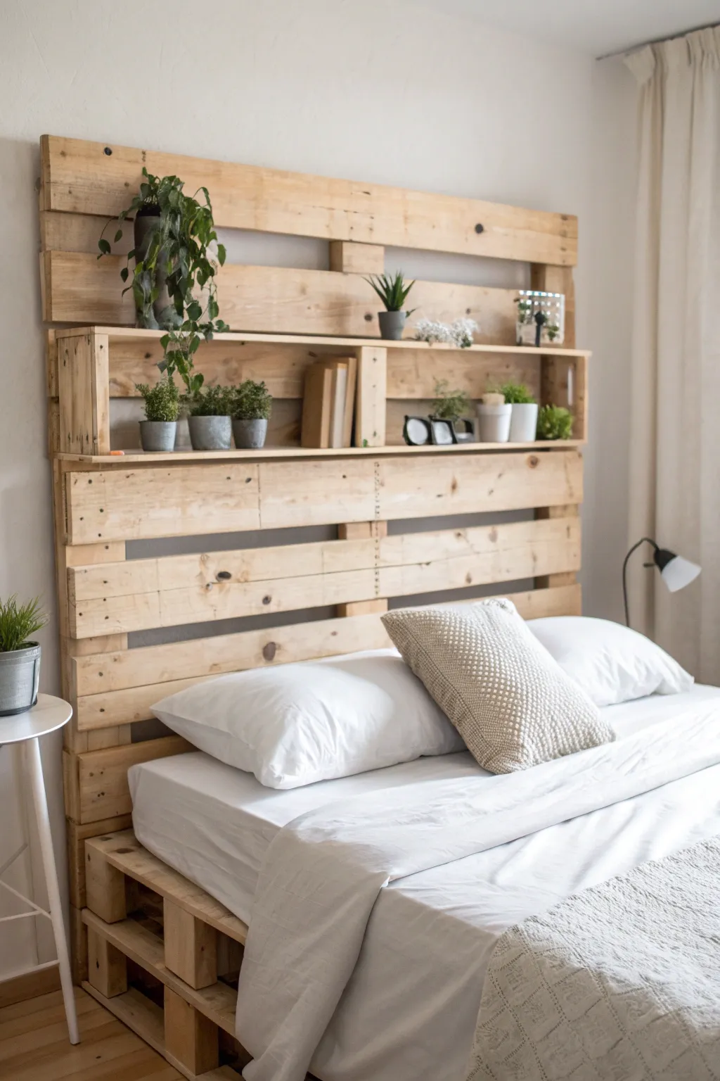 Transform your space with this eco-friendly DIY pallet headboard, where sustainability meets minimalist elegance.