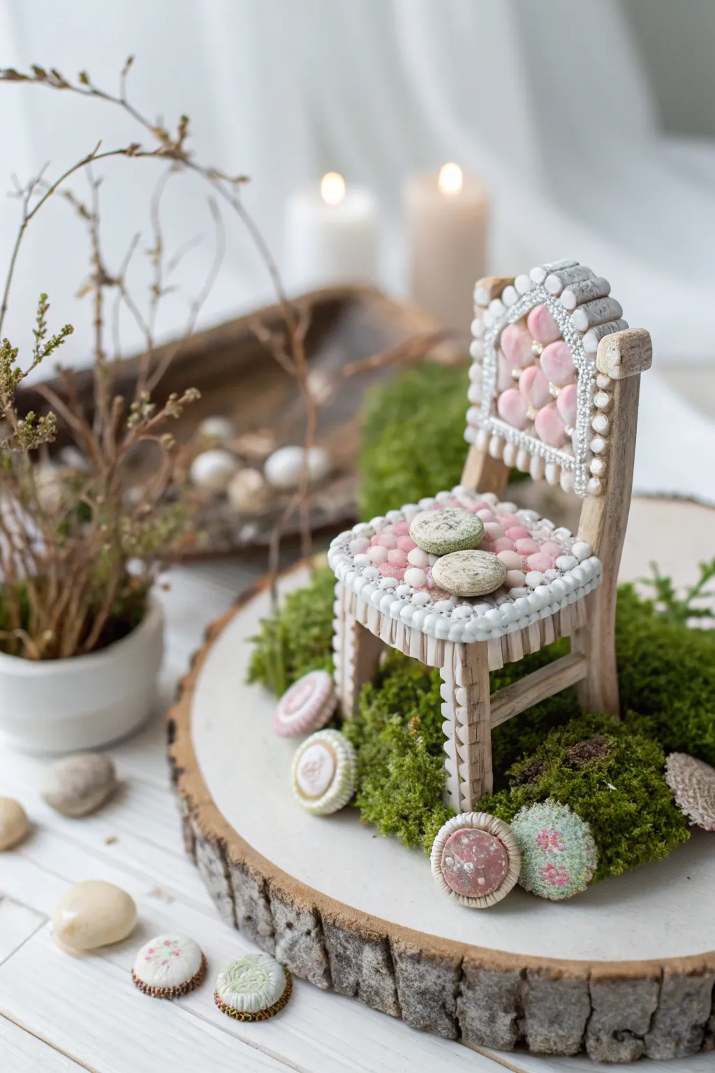 Bring whimsical charm to your indoor fairy garden with these delightful bottle cap seats.