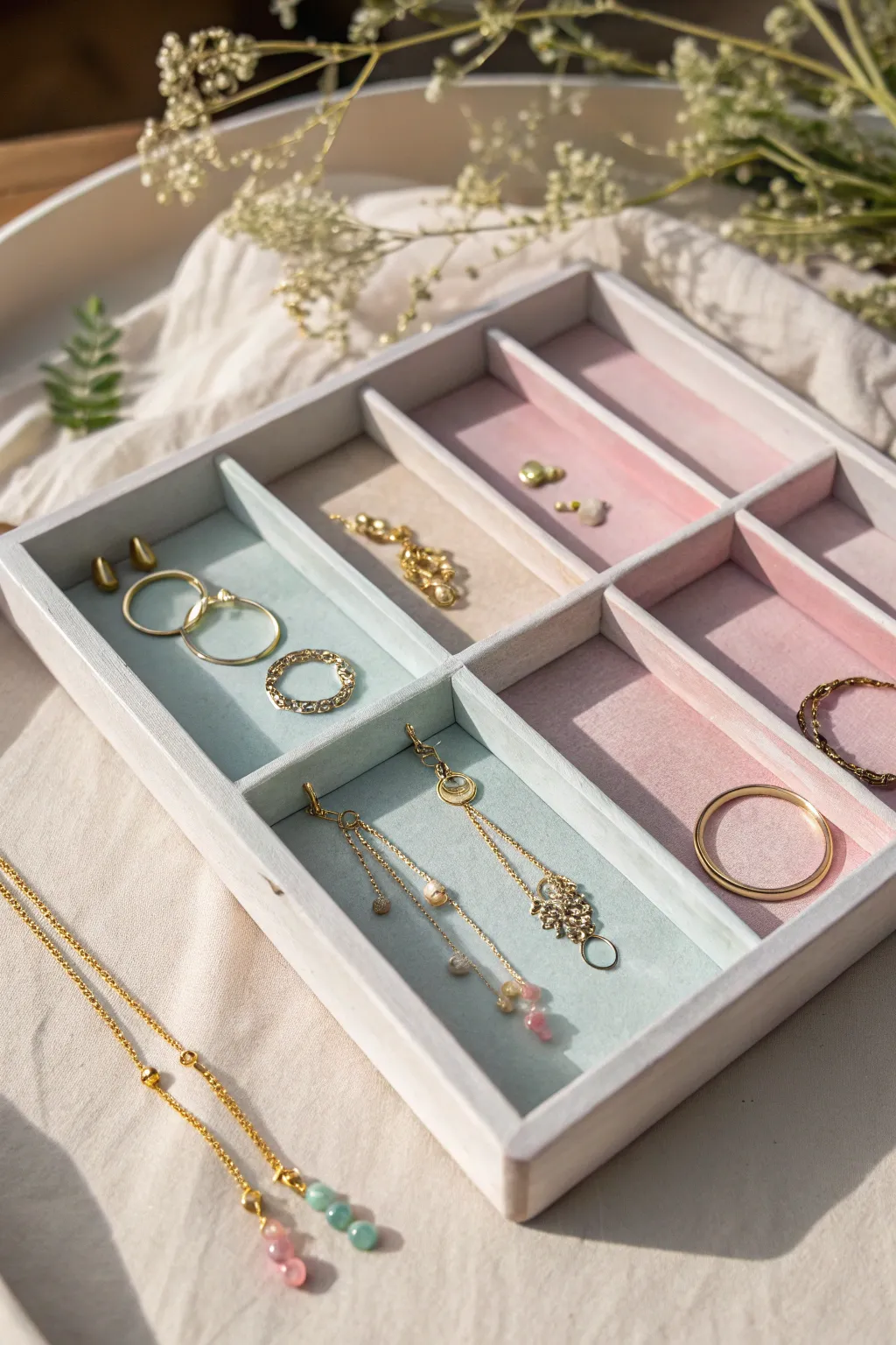 Elevate your jewelry display with this chic boho organizer made from an upcycled silverware tray. 🌿✨ #MinimalistBeauty #DIYJewelry