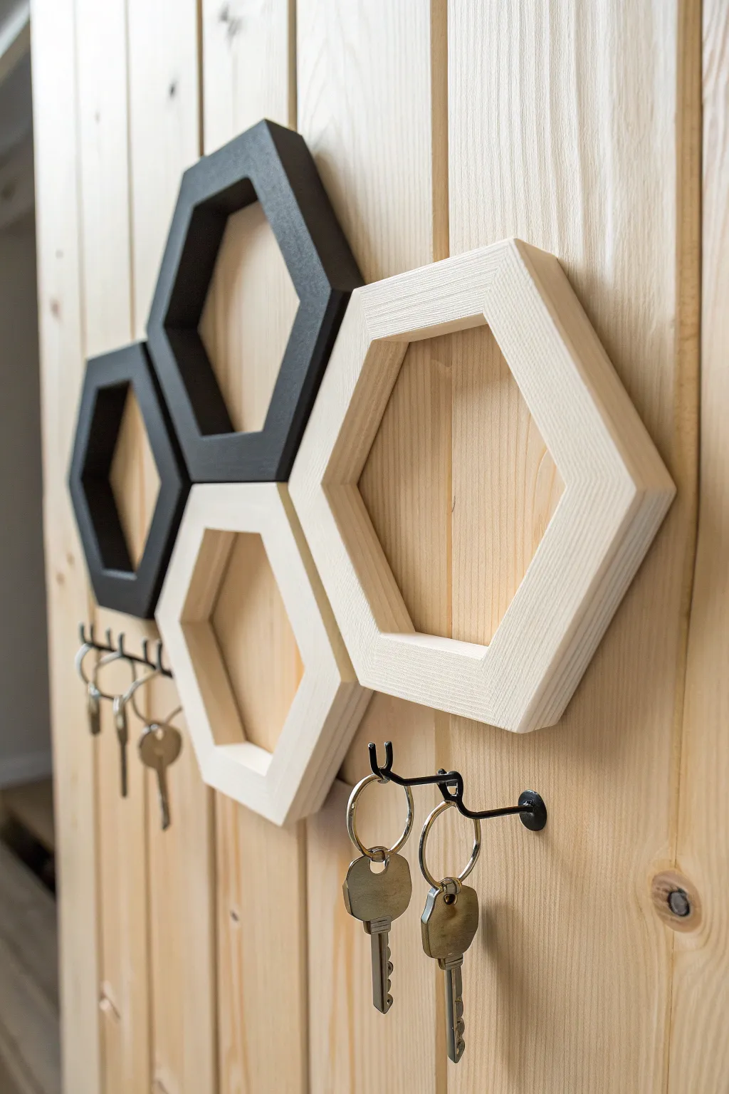 Elevate your entryway with this chic geometric key holder, where art meets functionality.