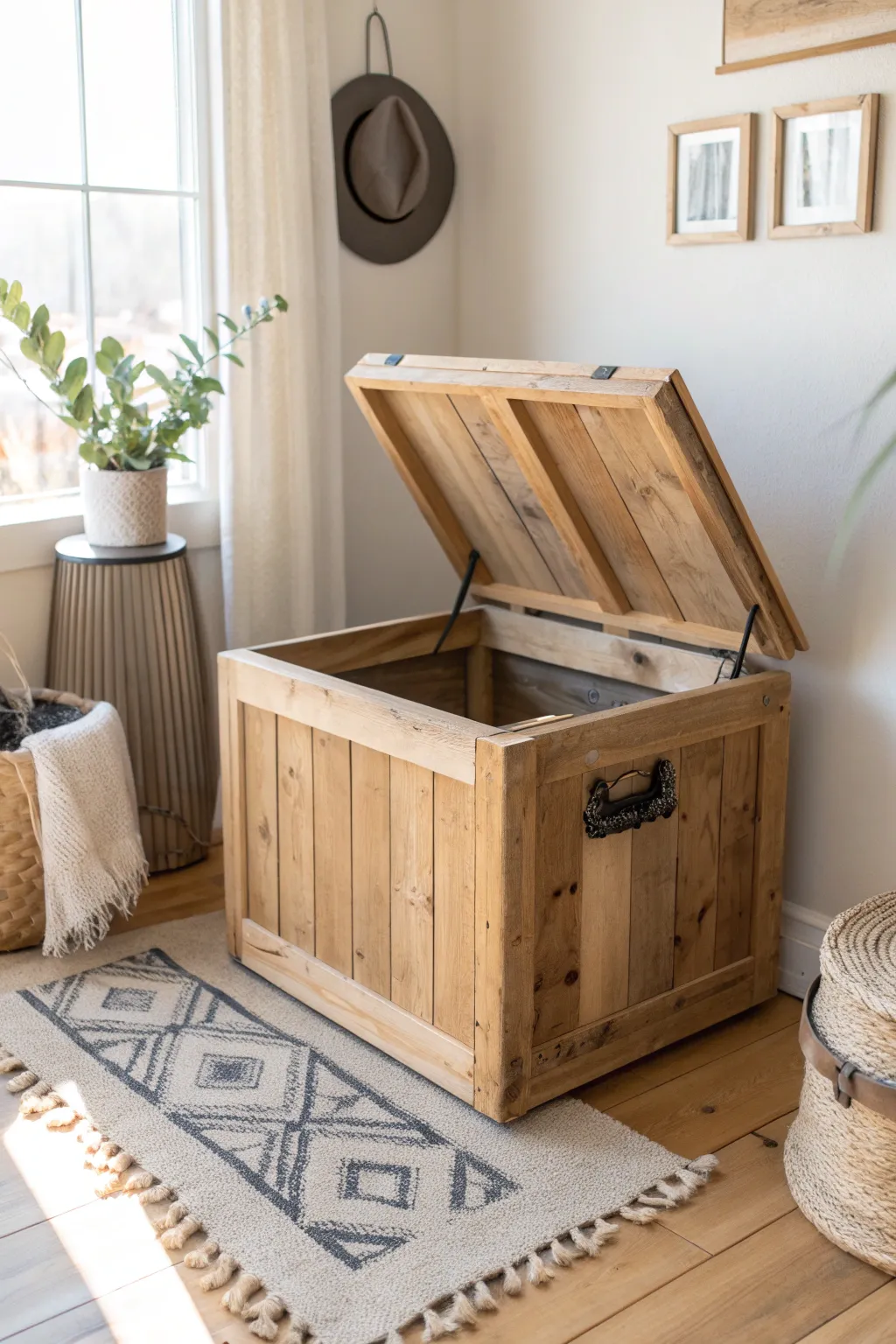 Transform your space with a charming and functional upcycled wooden crate litter box enclosure.