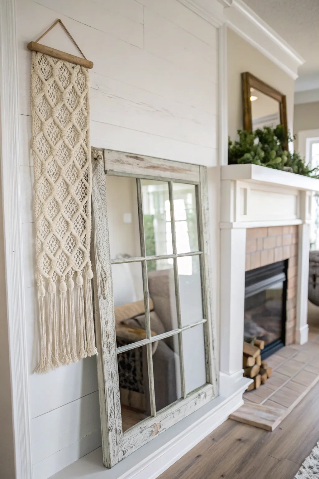 Transform your mantel with a touch of rustic elegance: upcycle a window frame for timeless charm.