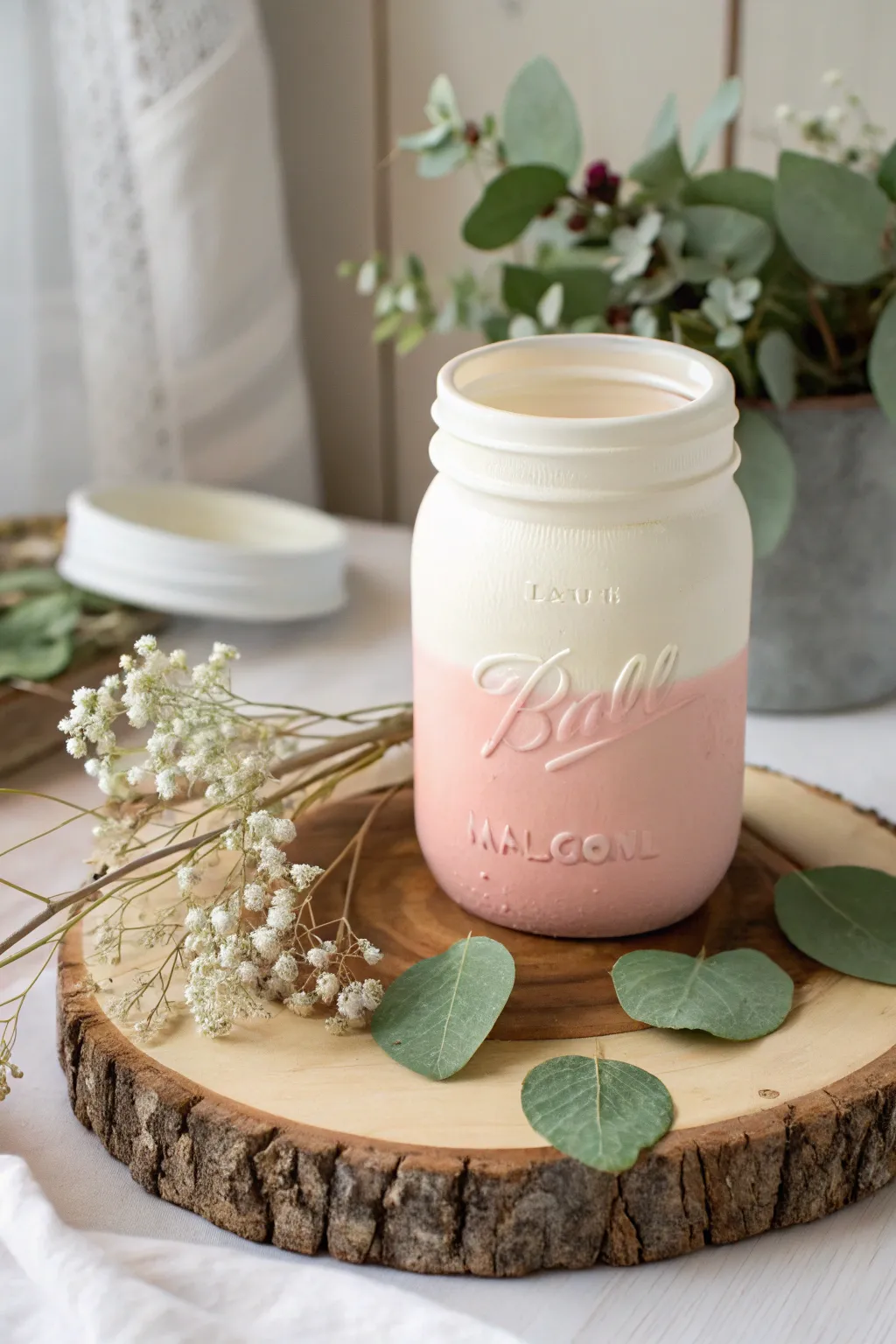 Transform your baby shower decor with this chic two-toned mason jar centerpiece, where simplicity meets elegance.
