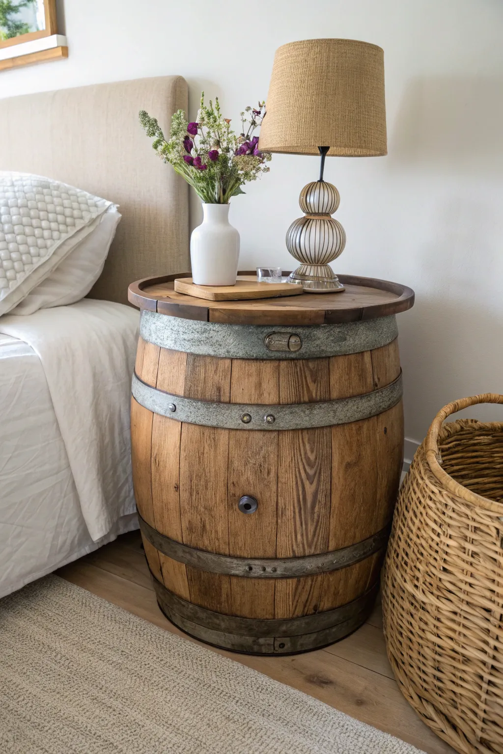 Transform vintage charm into modern elegance with this DIY barrel nightstand!