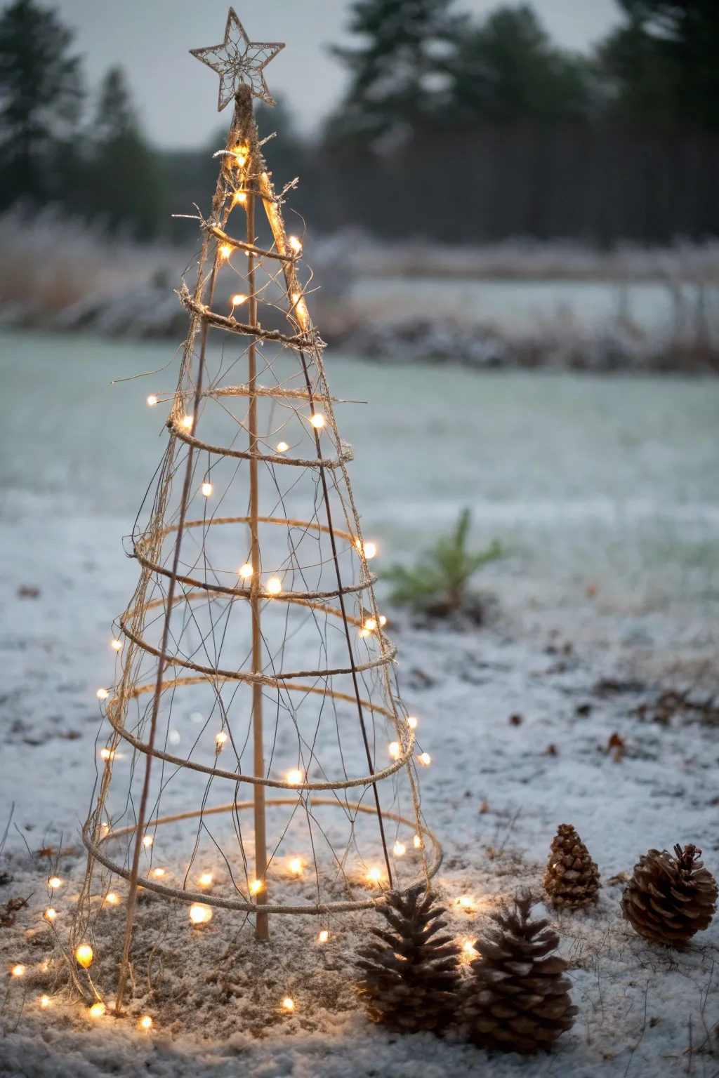 Transform simplicity into holiday magic with this elegant DIY tomato cage tree.