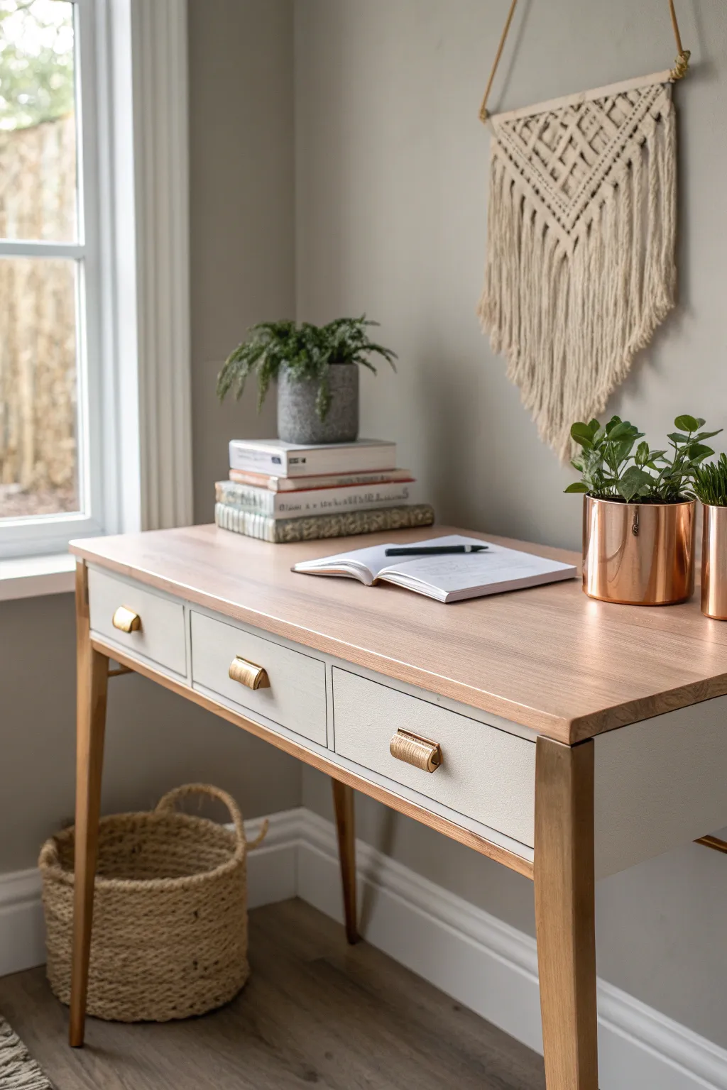 Add a touch of glam to your workspace with metallic rose gold accents for a hint of elegance and sparkle.