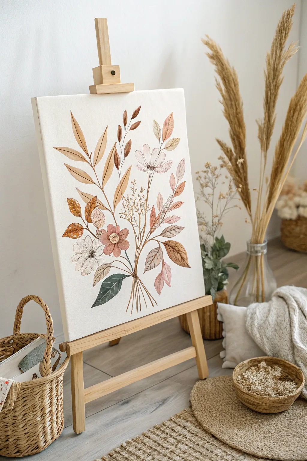 Embrace the tranquility of nature with this elegant botanical canvas art, perfect for a serene Scandinavian-inspired space.