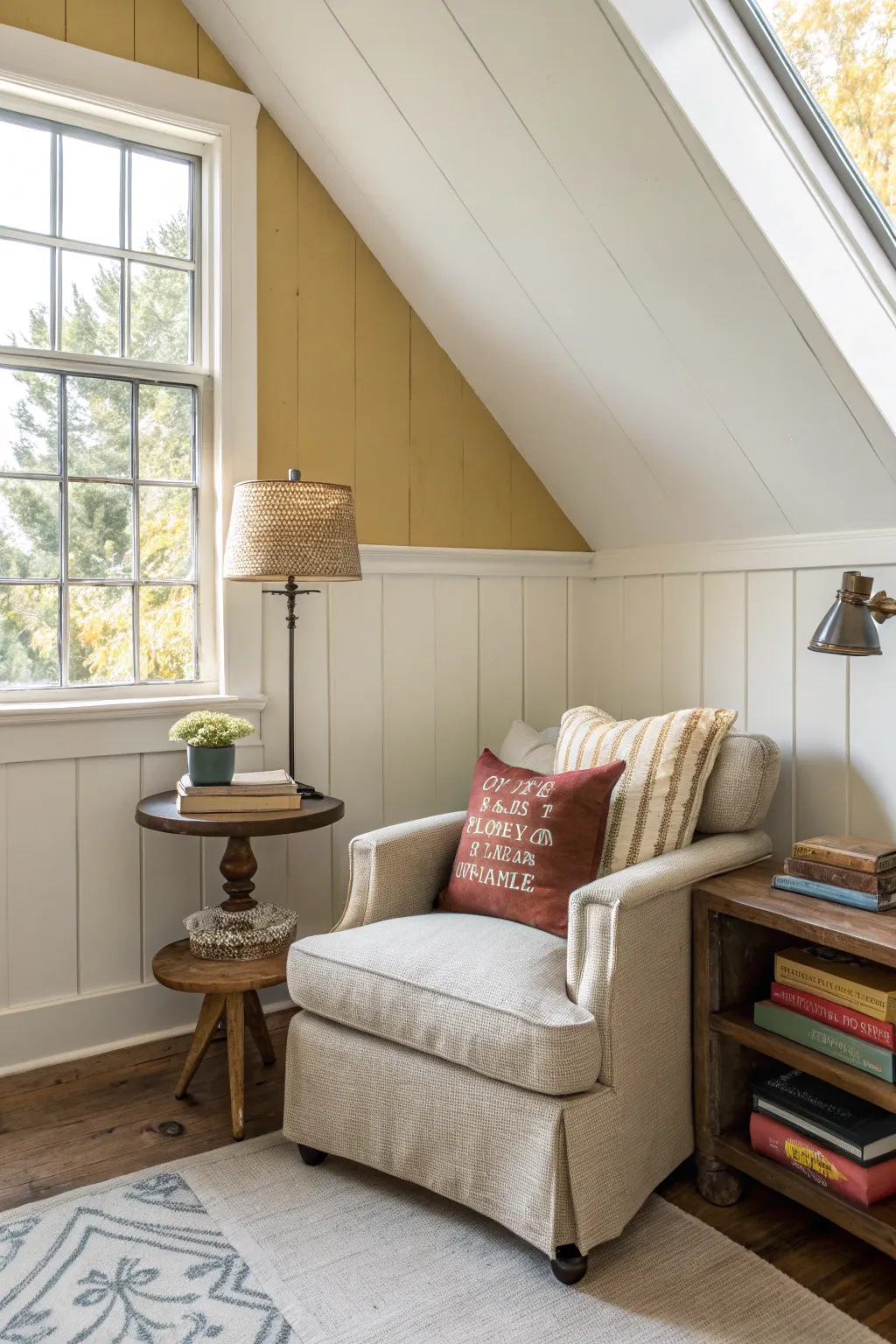 Transform your space with the art of zoning—create a cozy reading nook with contrasting colors and impeccable craftsmanship.