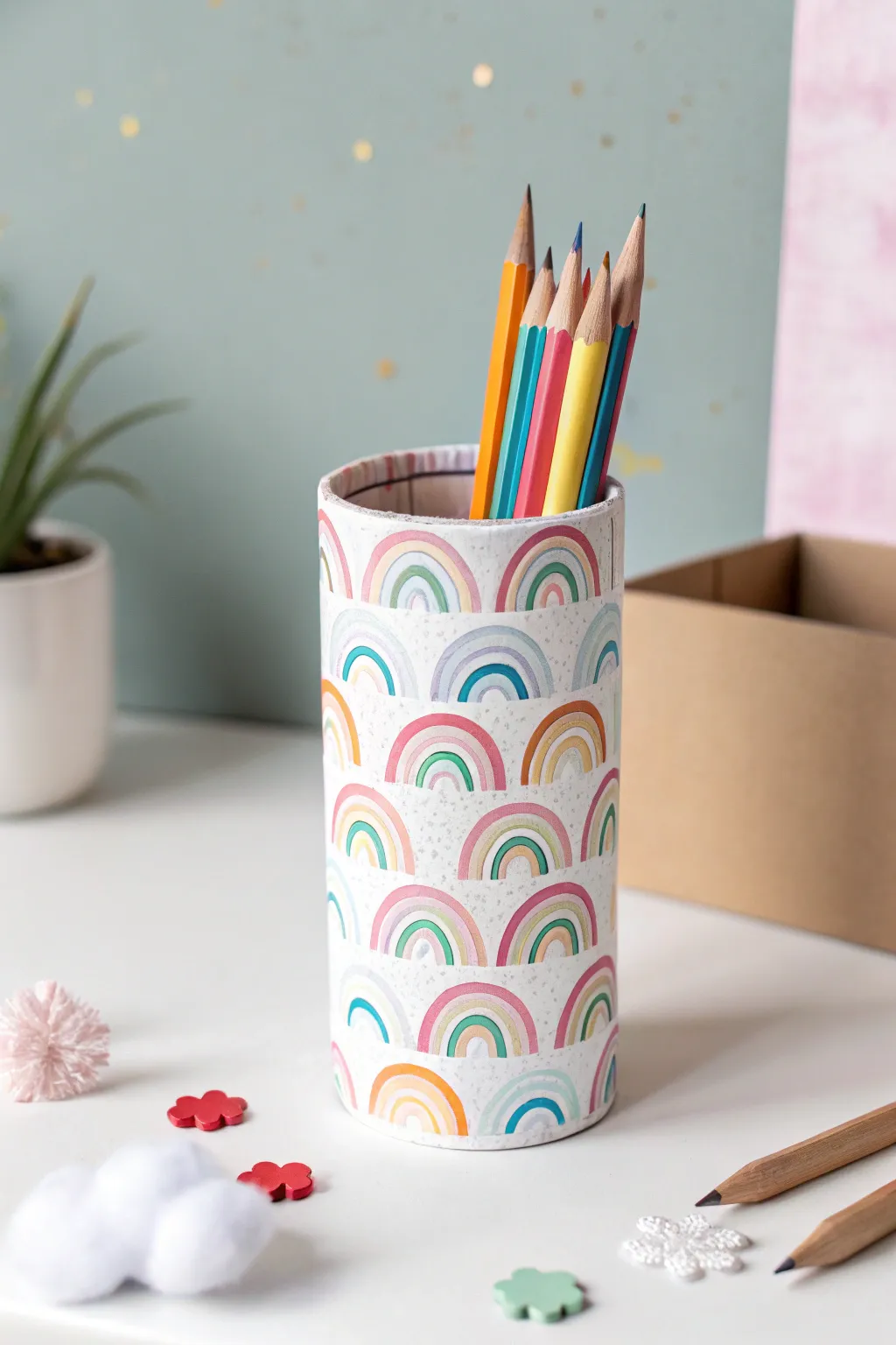 Add a touch of whimsy to your workspace with this dreamy rainbow pencil holder!
