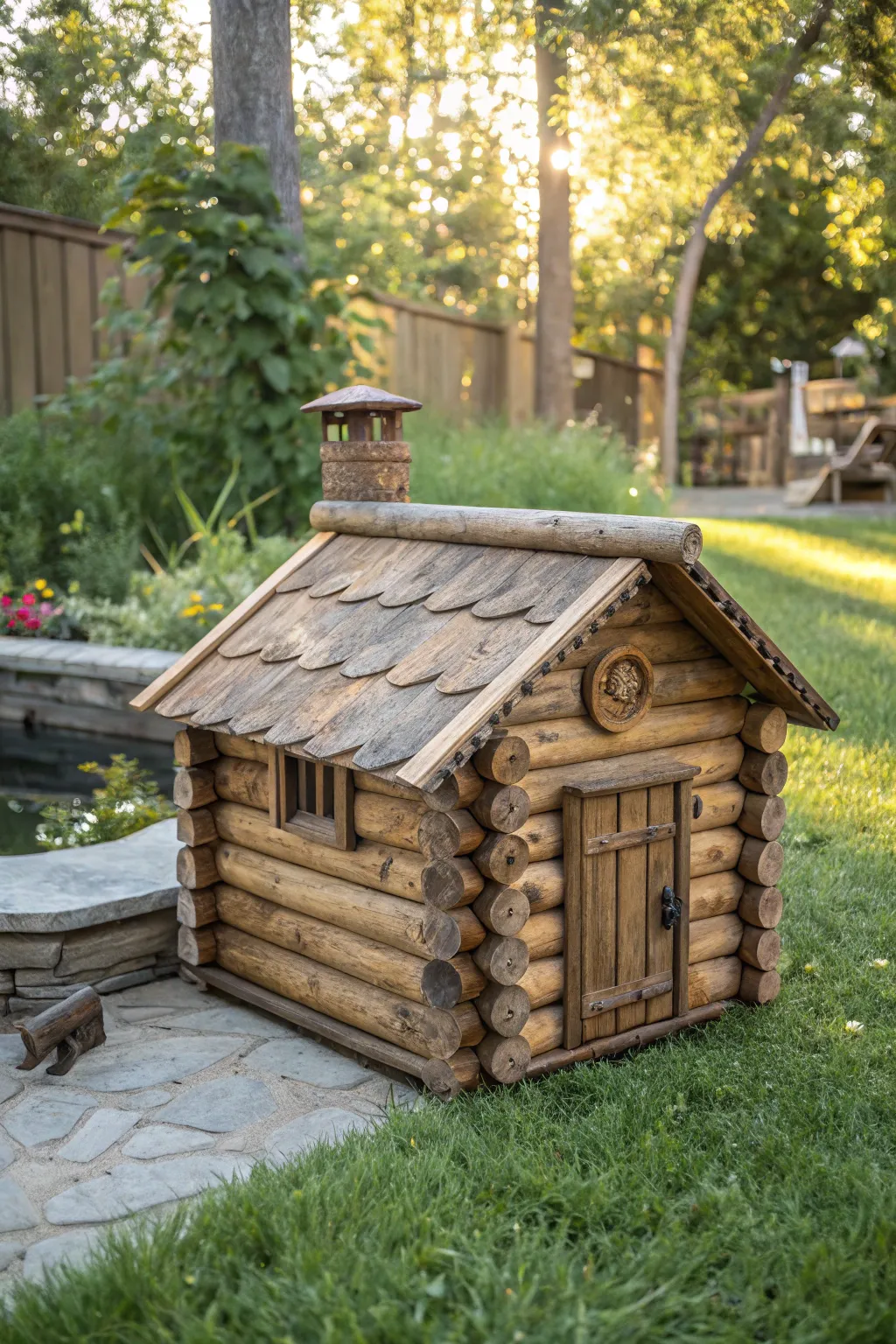 Elevate your poolside with a rustic log cabin cover – where craftsmanship meets the great outdoors.