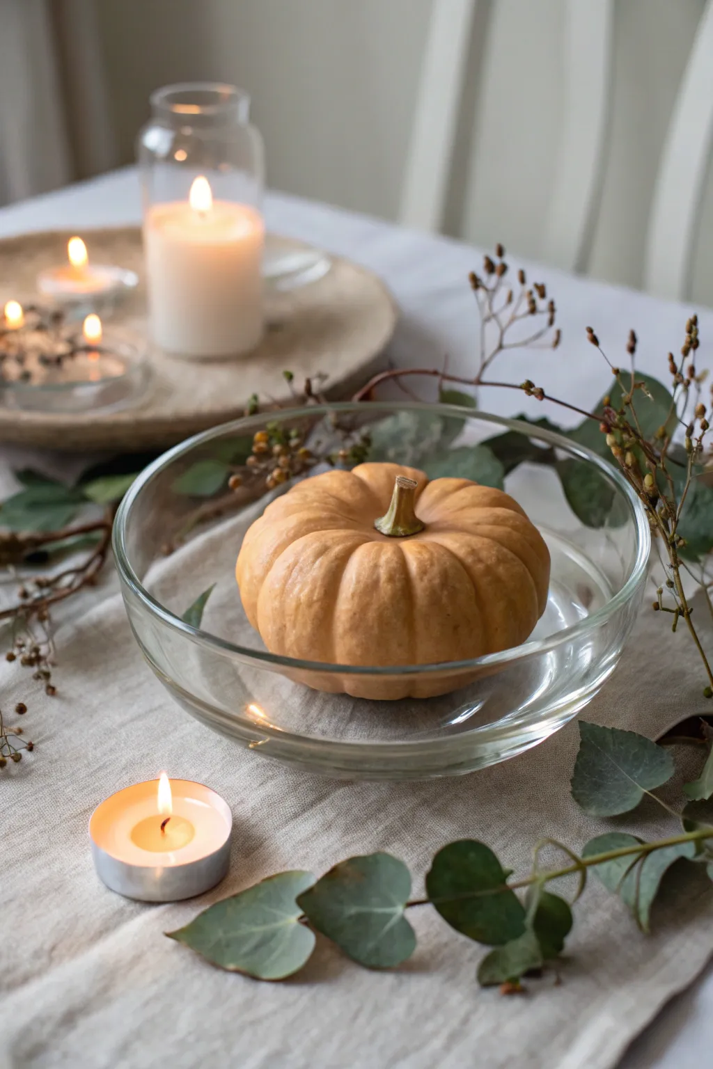 Enchant your space with the serene glow of floating pumpkin candles, a perfect blend of Scandinavian minimalism and boho charm.
