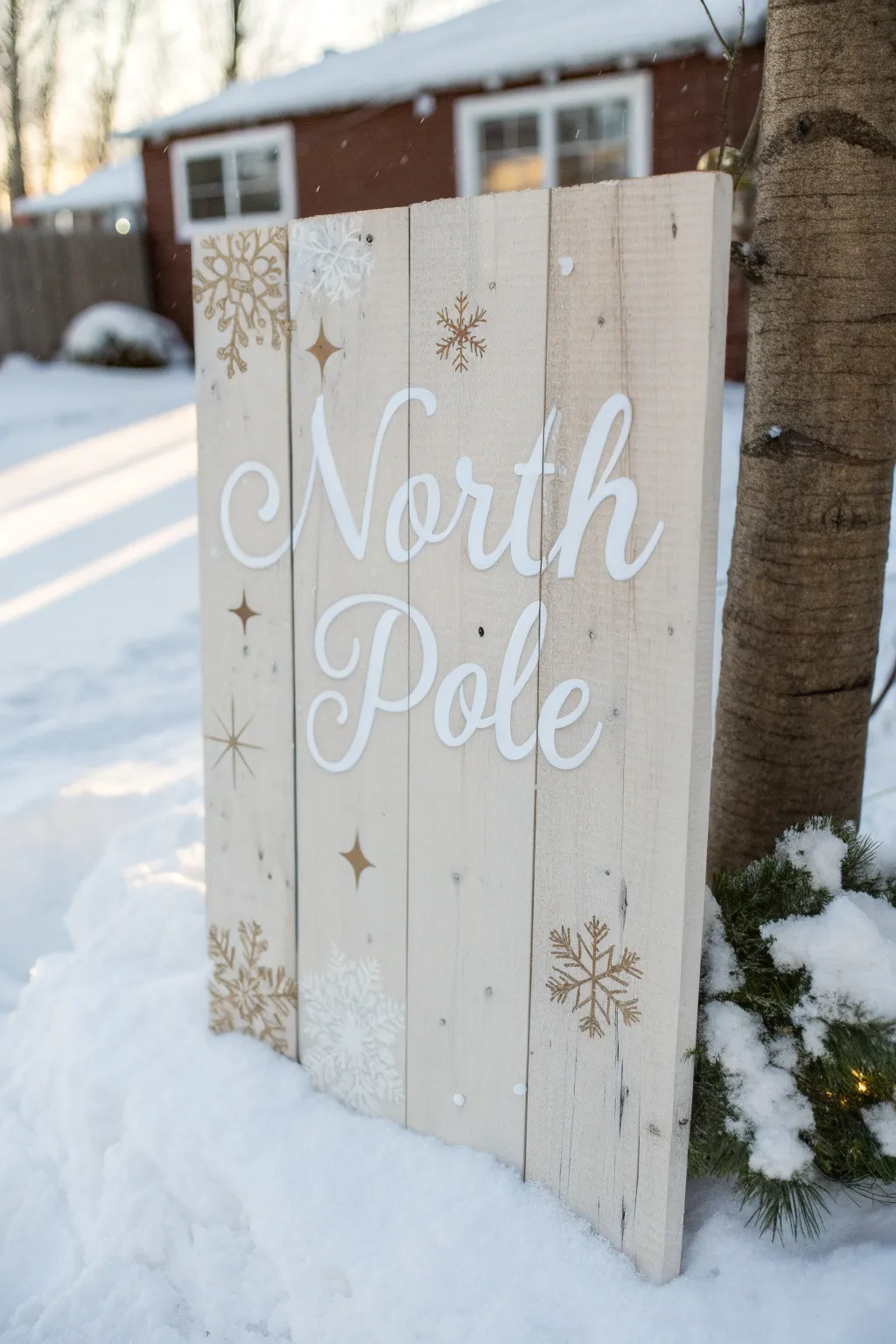 Guide Santa to your door with this charming DIY North Pole sign, a perfect blend of simplicity and natural beauty.