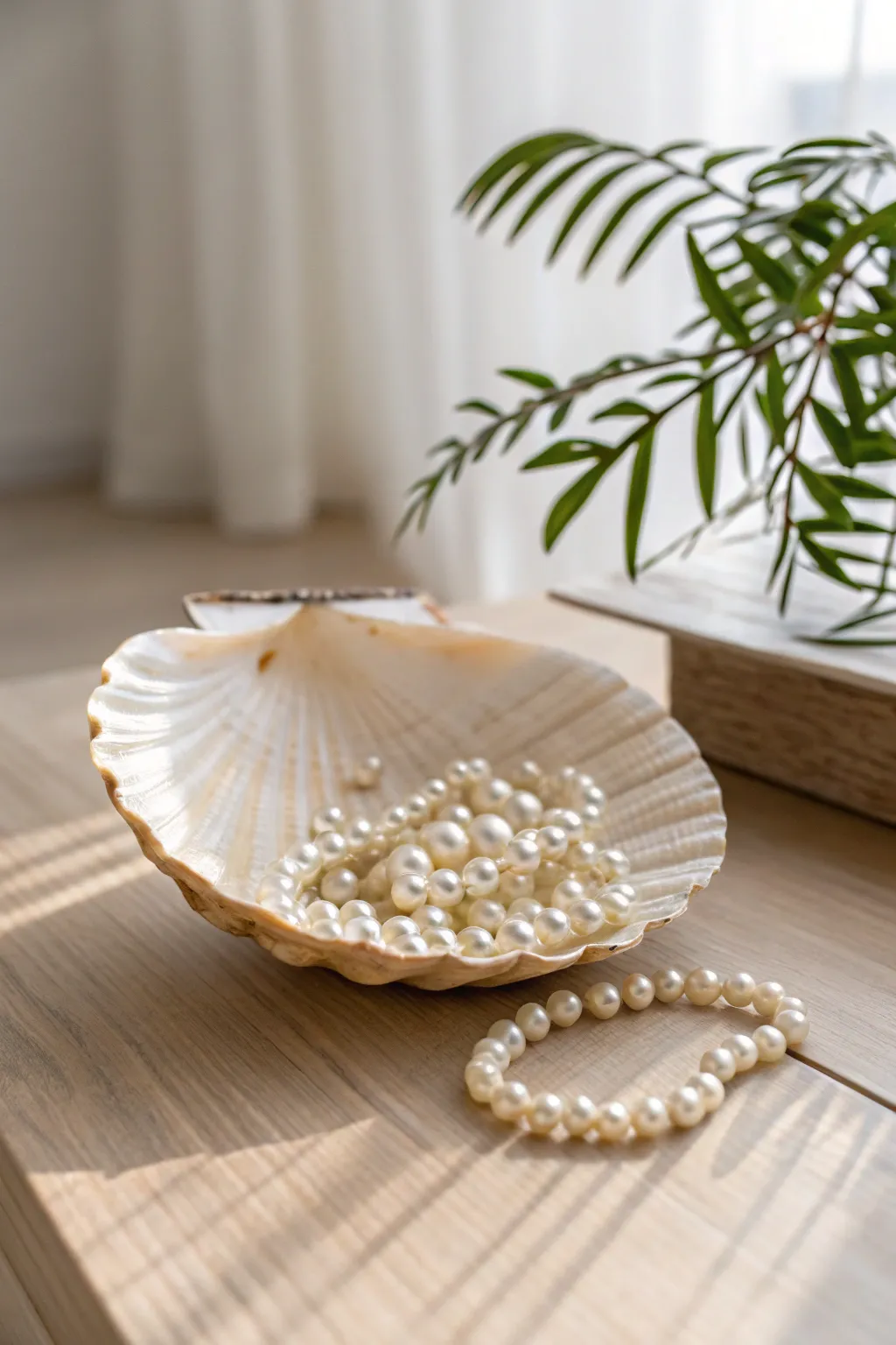 Add a touch of elegance to your holiday decor with pearl-studded seashell ornaments.