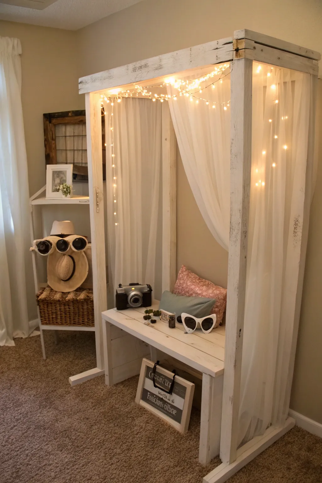 Capture unforgettable moments with this chic DIY photo booth setup, perfect for a cozy sleepover night!