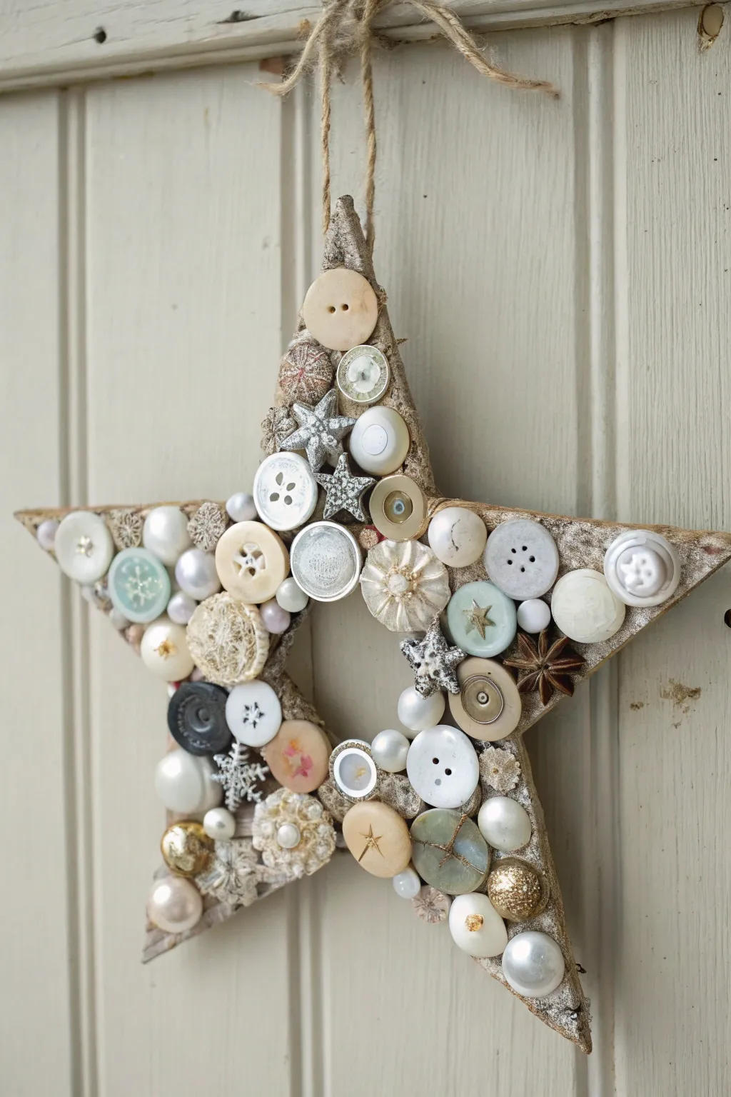 Add a touch of nostalgia to your decor with a vintage button star wreath. Each button holds a story, weaving history into your home.