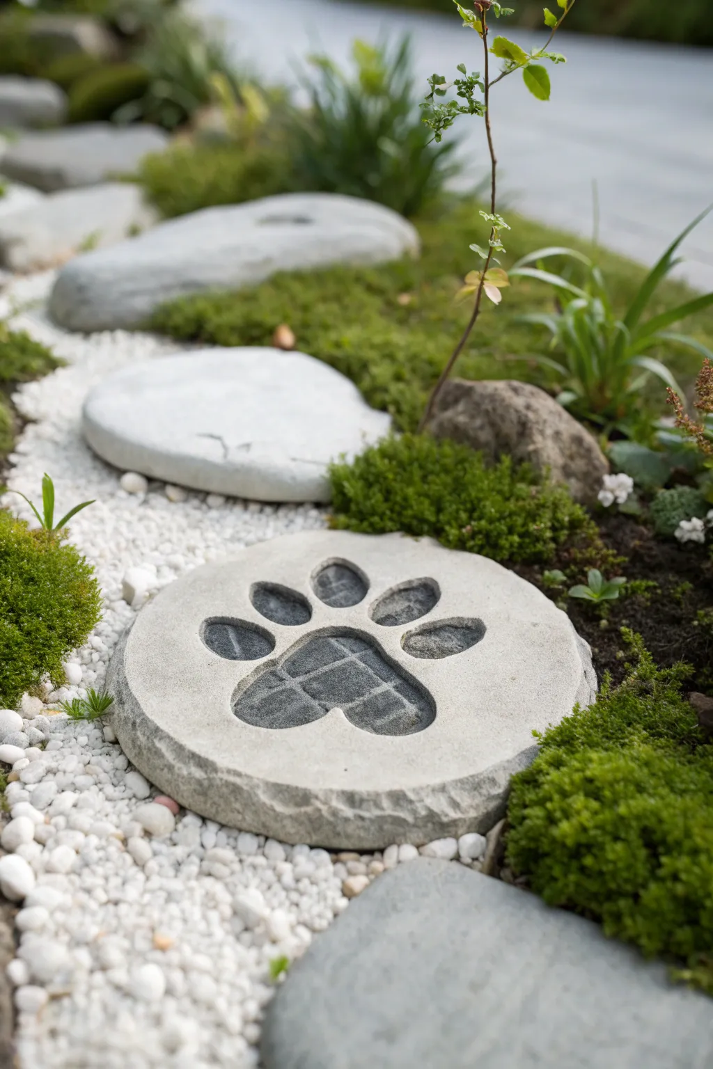 Immortalize your furry friend in your garden with artistic paw print stepping stones.