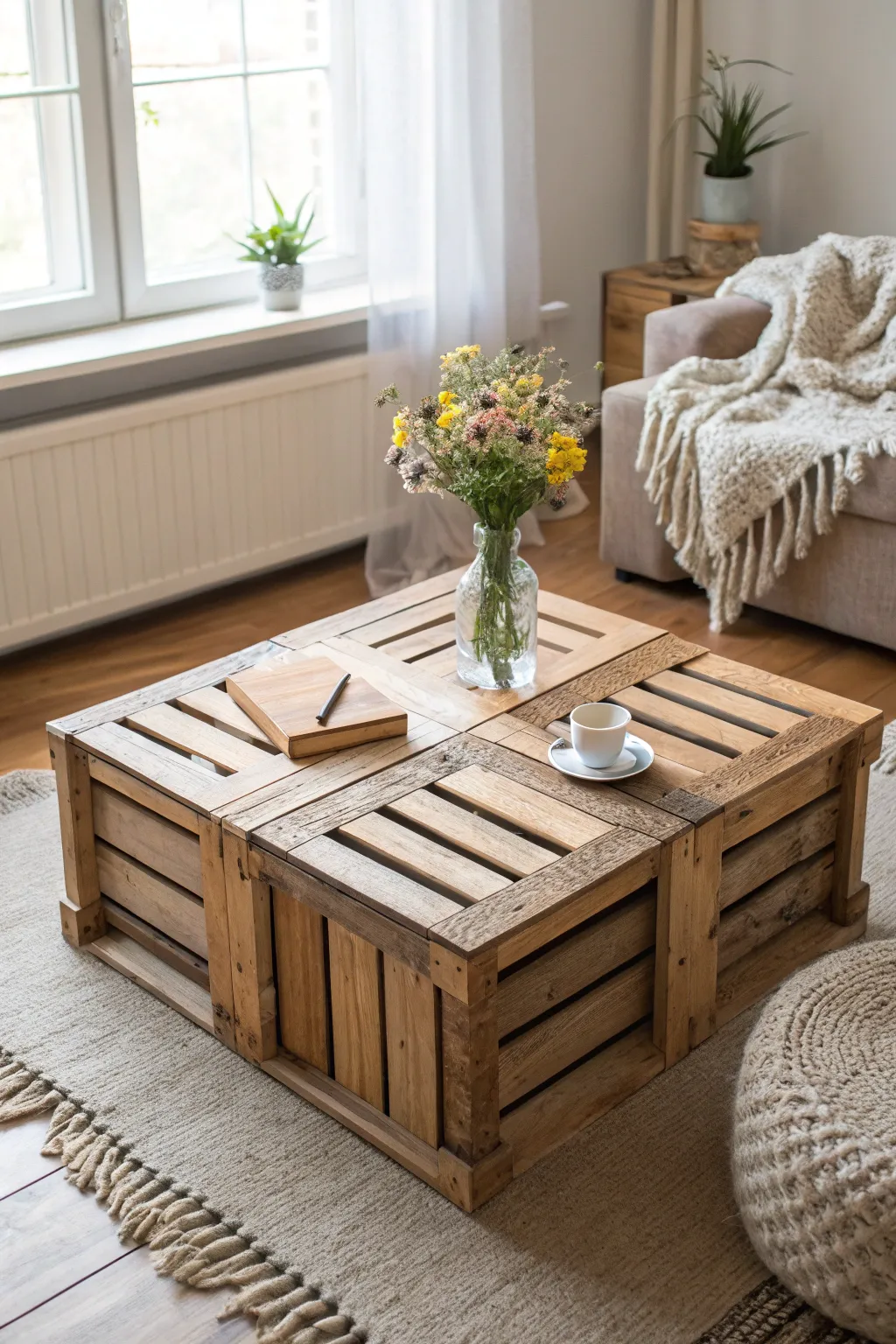Transform your space with this charming DIY crate coffee table—where simplicity meets natural elegance.