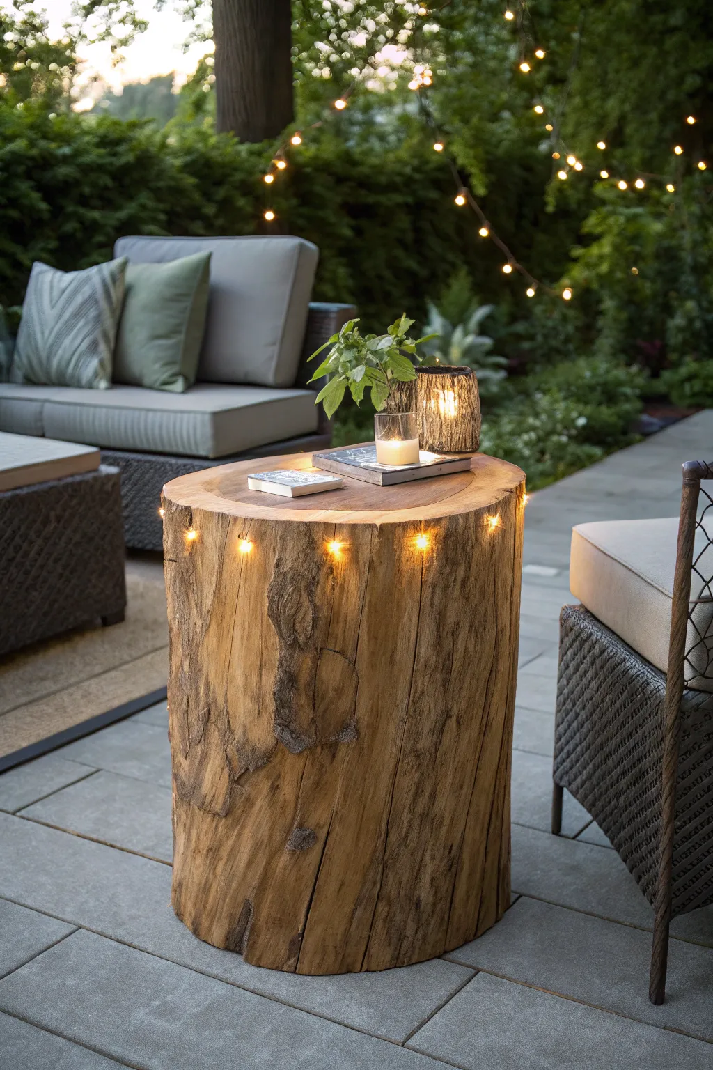 Illuminate your evenings with this handcrafted LED stump table—where rustic charm meets modern elegance.
