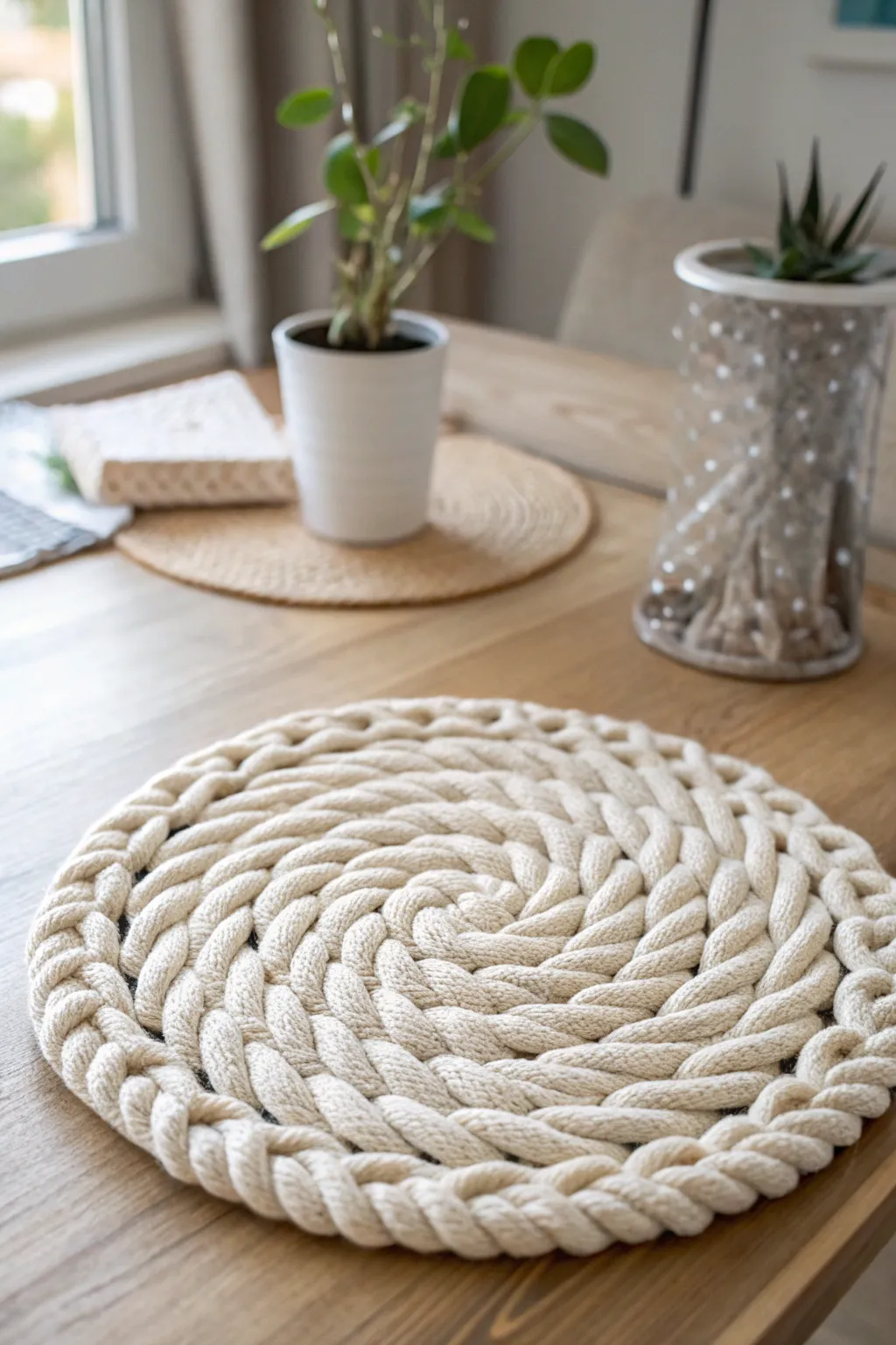 Embrace cozy elegance with a handcrafted woven yarn trivet, where simplicity meets warmth.