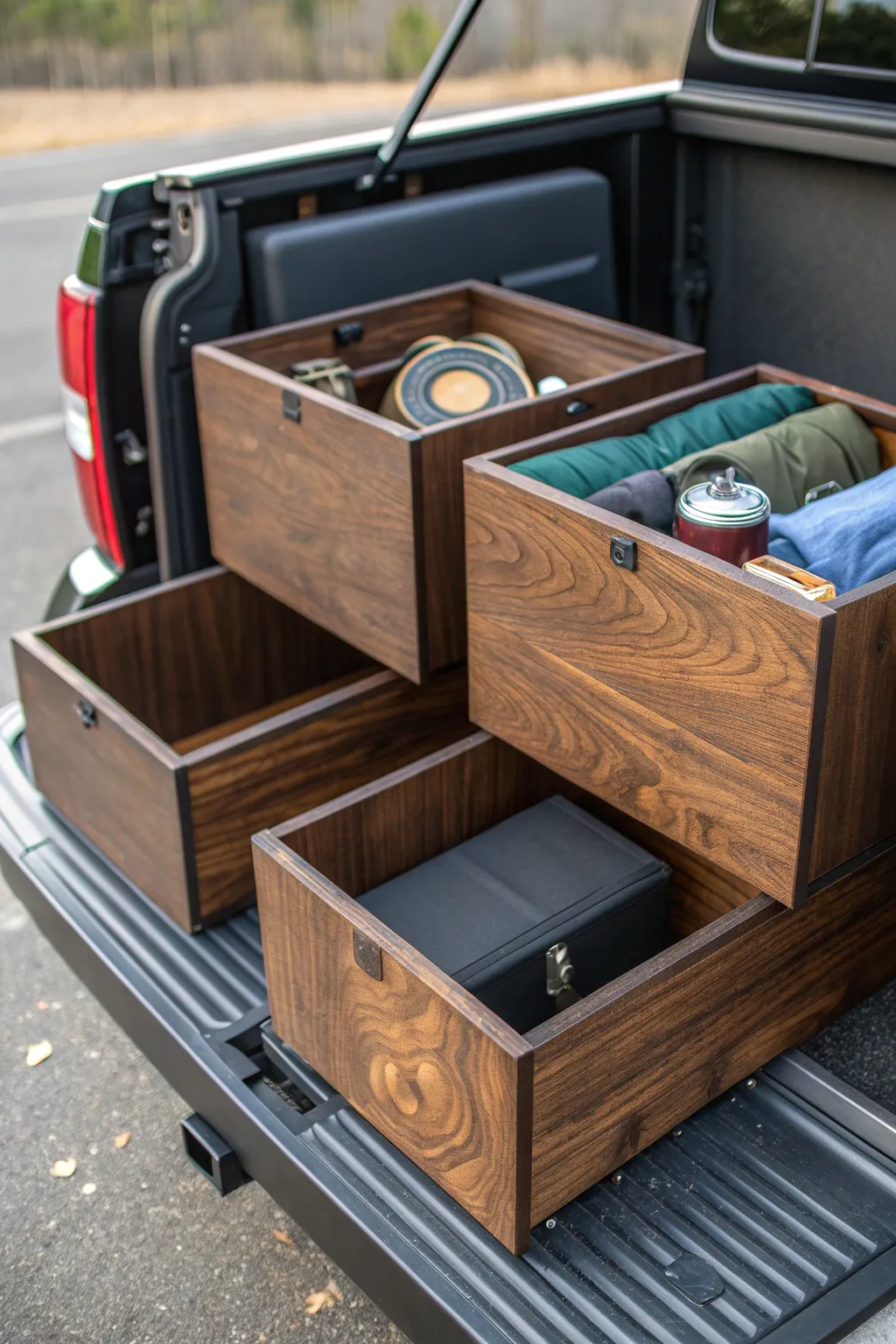 Transform your truck bed with a bespoke modular bin system, perfect for the organized adventurer.