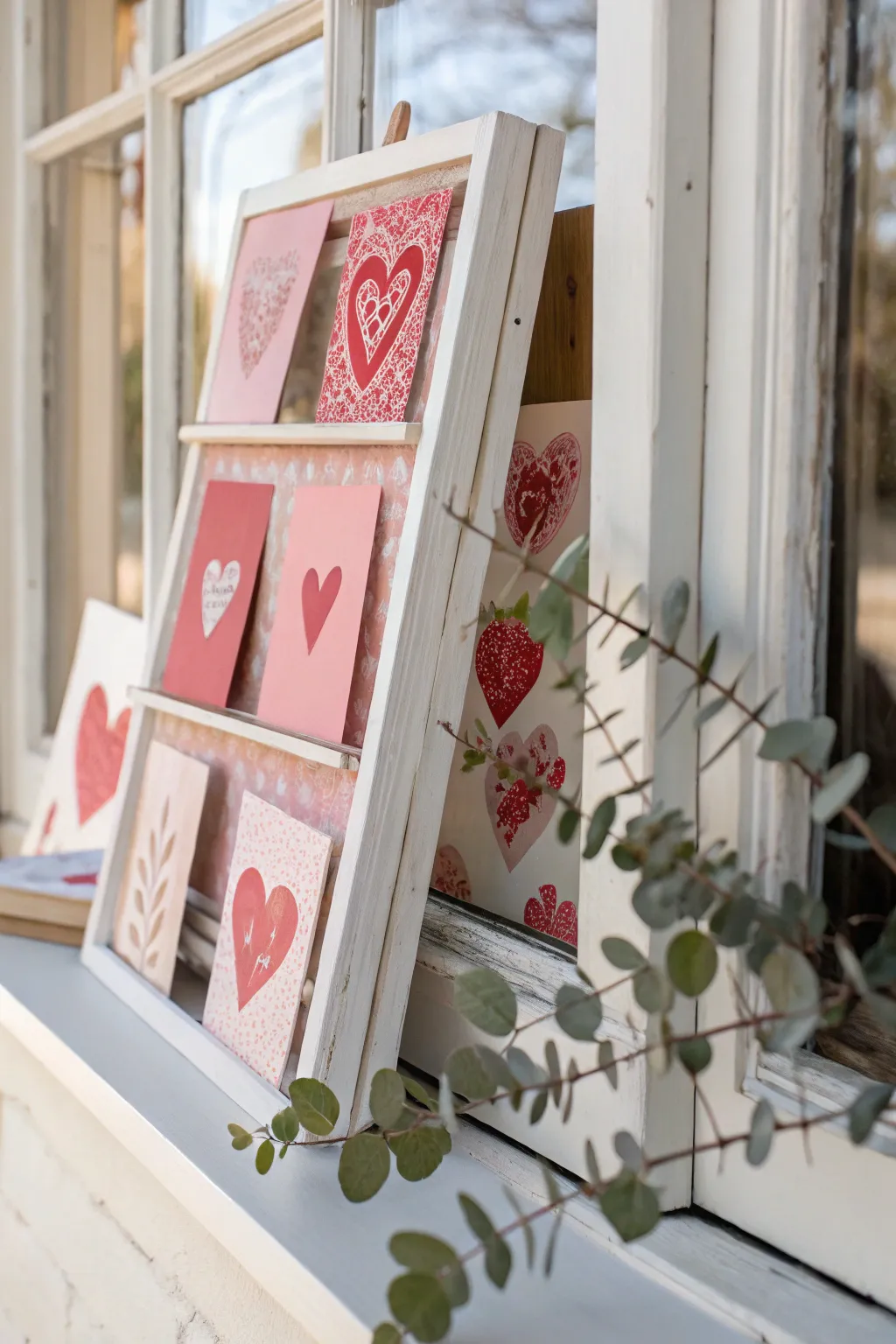 Breathe new life into cherished memories with a stunning recycled Valentine's card collage. A perfect blend of minimalist elegance and boho charm for your window display.