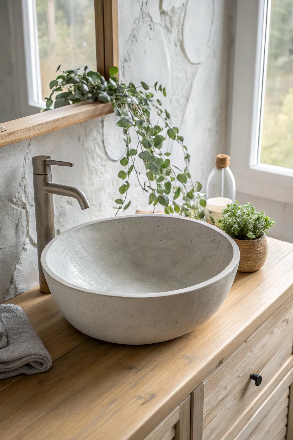 Elevate your space with the serene elegance of a minimalist concrete basin.