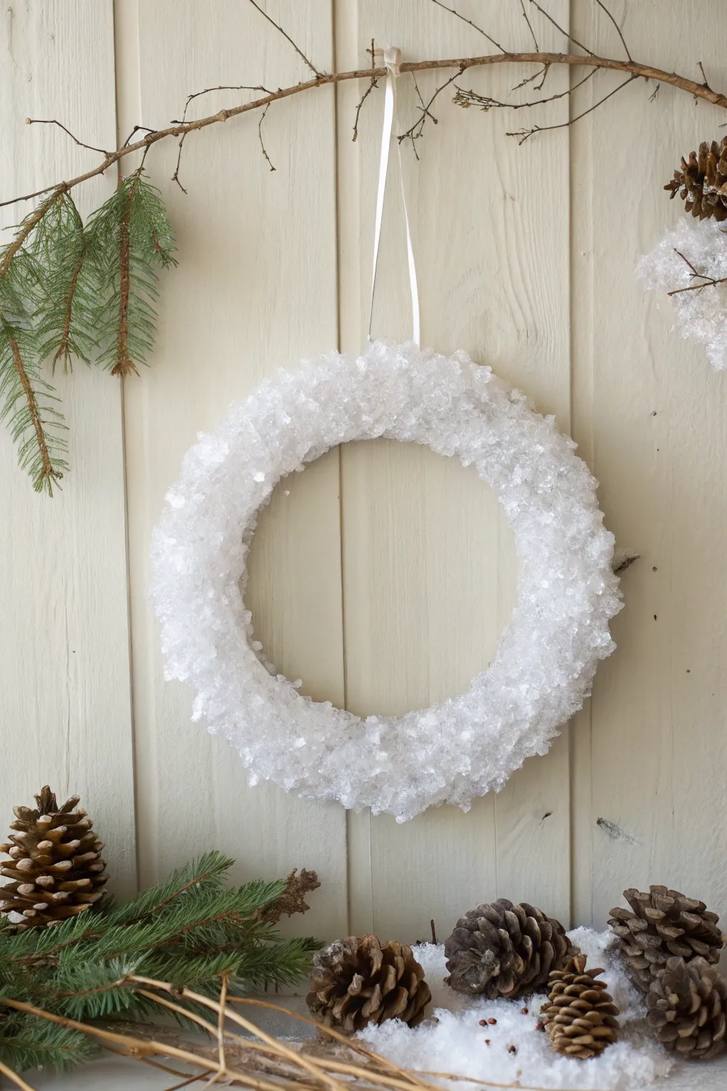 Transform your home into a winter wonderland with this enchanting DIY ice wreath. ✨❄️ Perfect for adding a touch of frosty elegance to any space!