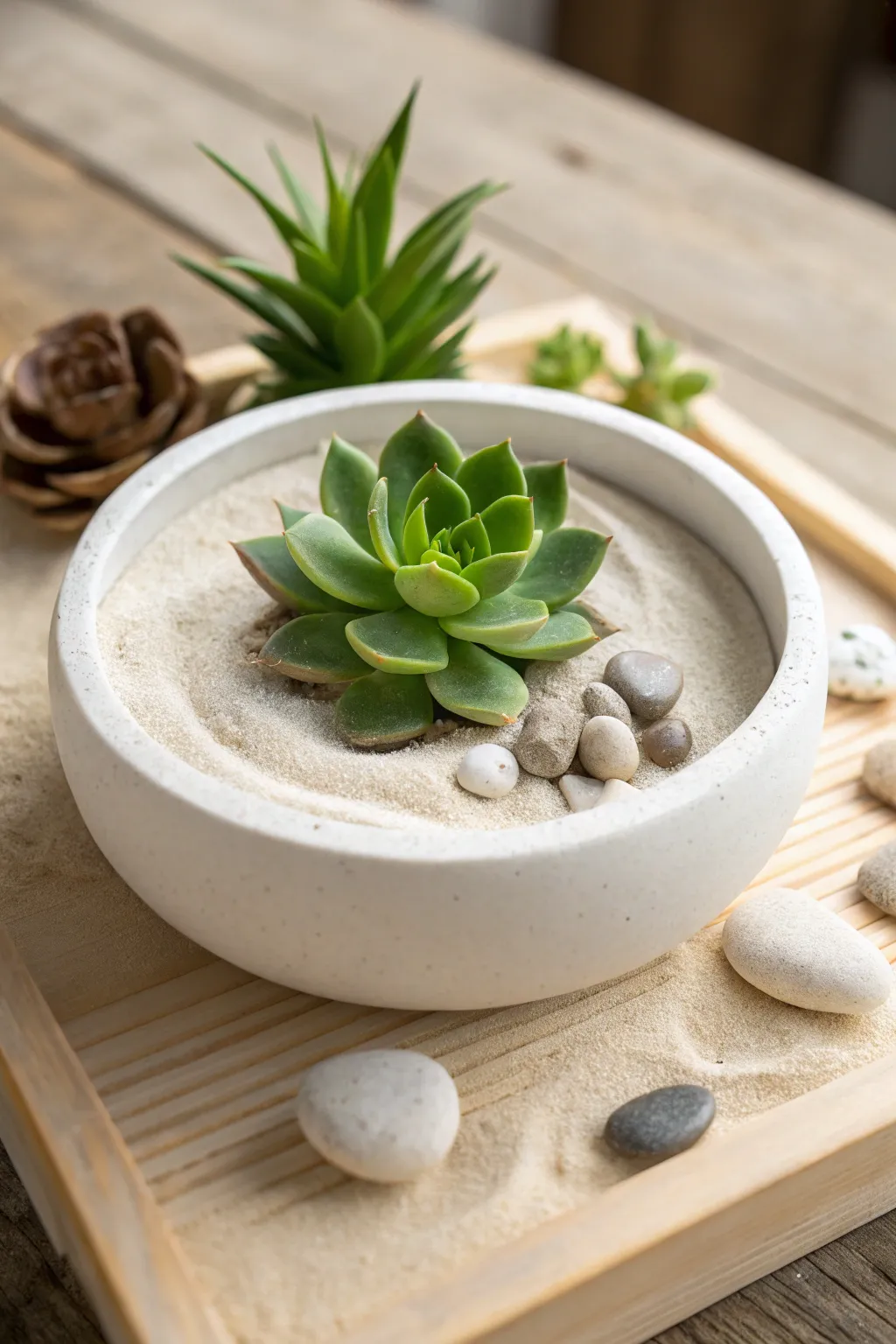 Embrace tranquility with a touch of green in your minimalist zen garden.