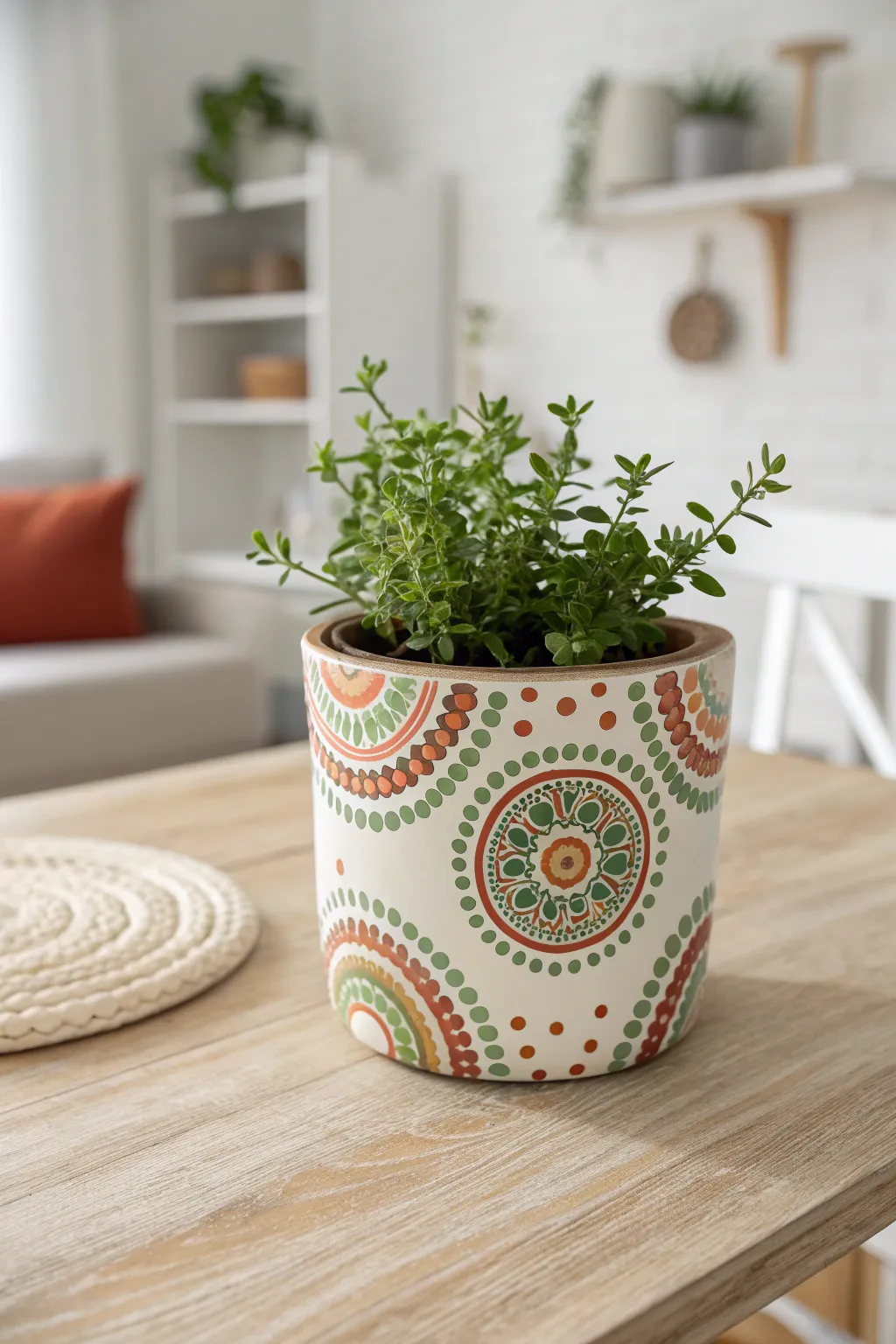 Elevate your plant display with charming dot-painted planters. A touch of artistry for your natural sanctuary.