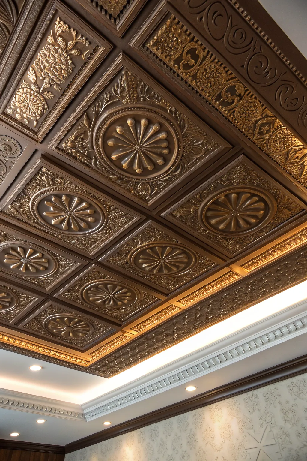 Elevate your space with stunning craftsmanship: Artistic ceiling tiles that captivate and inspire.