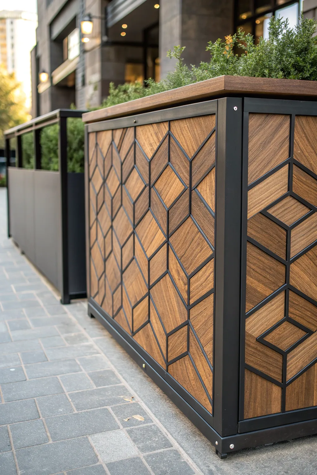 Elevate your space with a geometric twist: modern dumpster enclosure with hexagonal design.