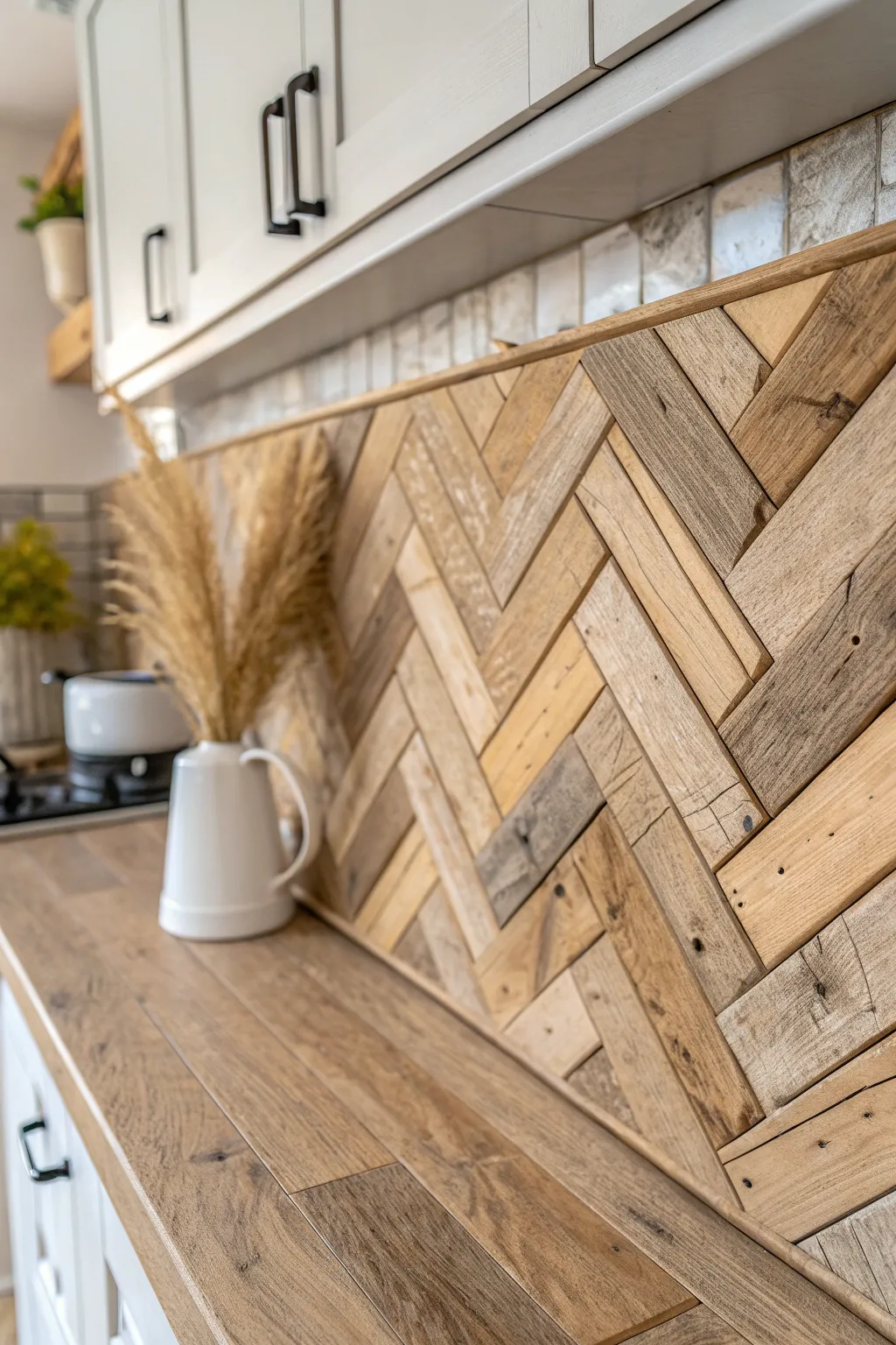 Transform your kitchen with the sustainable charm of reclaimed barn wood. A perfect blend of simplicity and natural beauty.
