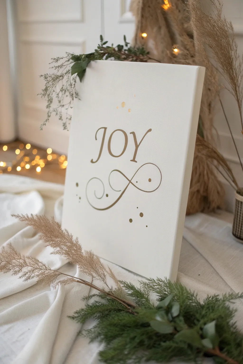Embrace the festive spirit with a minimalist 'Joy' canvas that beautifully combines simplicity and elegance.