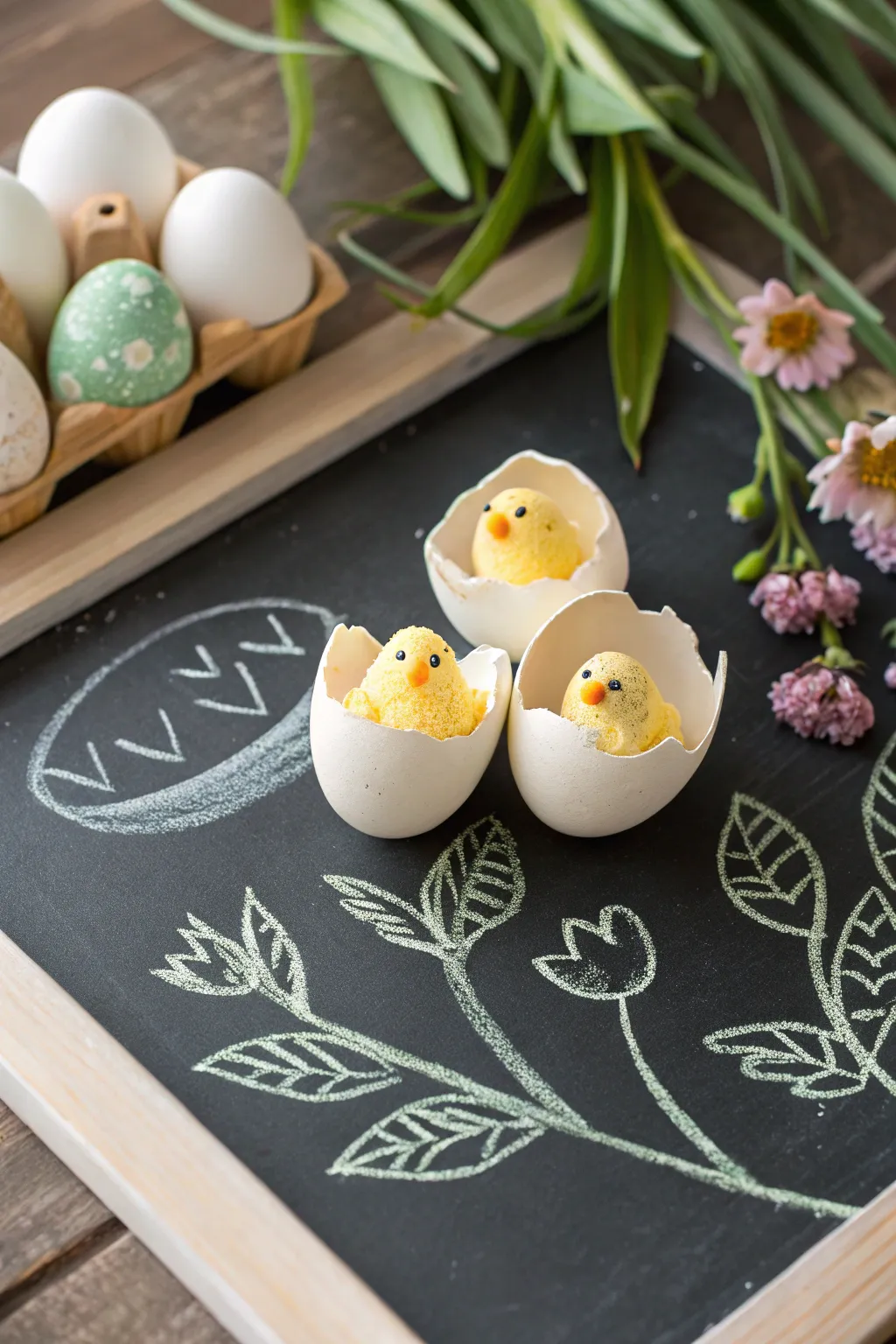 Embrace the charm of Easter with minimalist eggshell chalk art, where simplicity meets playful elegance.