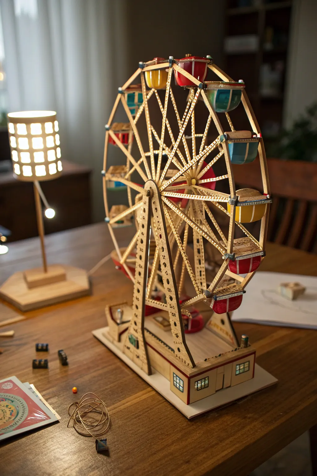 Bring the magic of a miniature Ferris wheel to life with simple materials and creative craftsmanship.