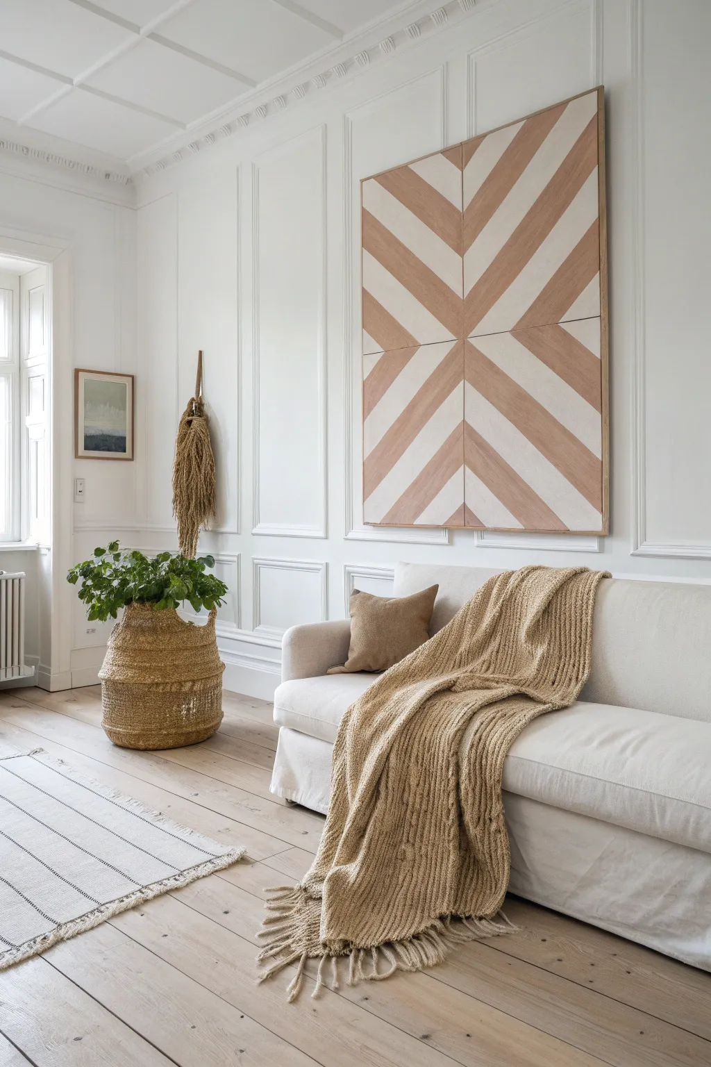 Elevate your space with elegant symmetry—geometric stripes in serene earth tones.