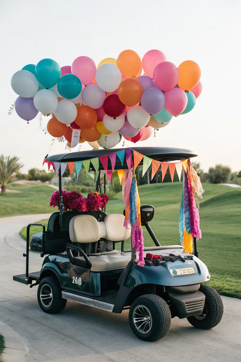 Turn your golf cart into a birthday bash on wheels with vibrant decor and festive flair!