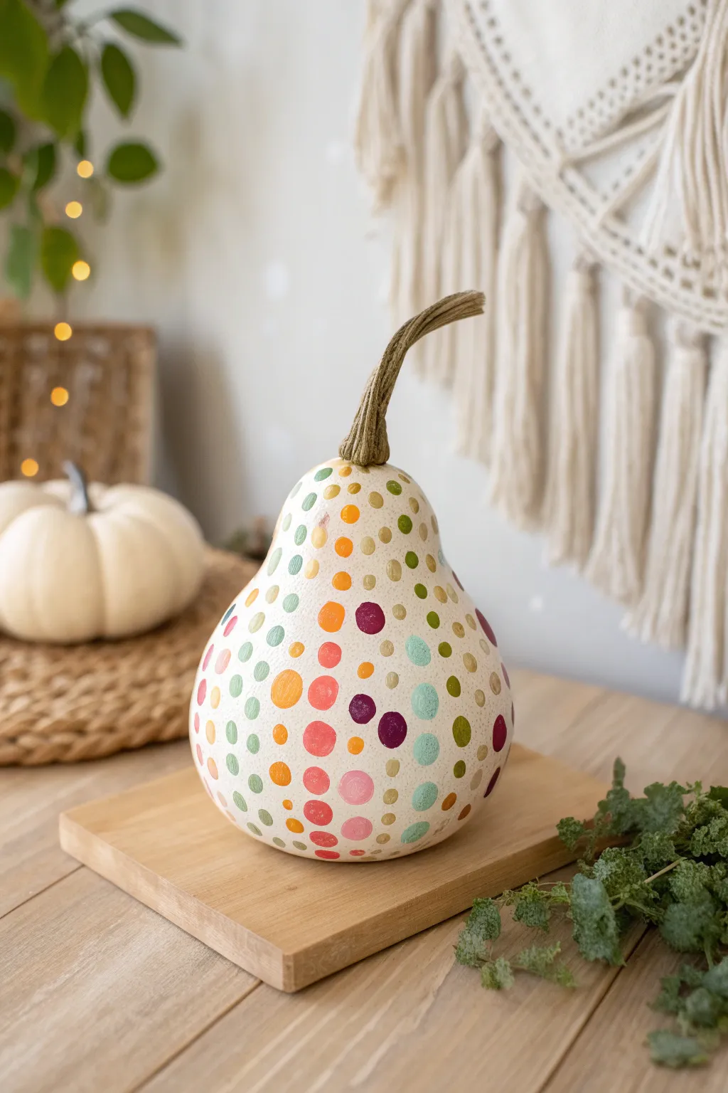 Add a playful touch to your decor with charming polka dot gourds!
