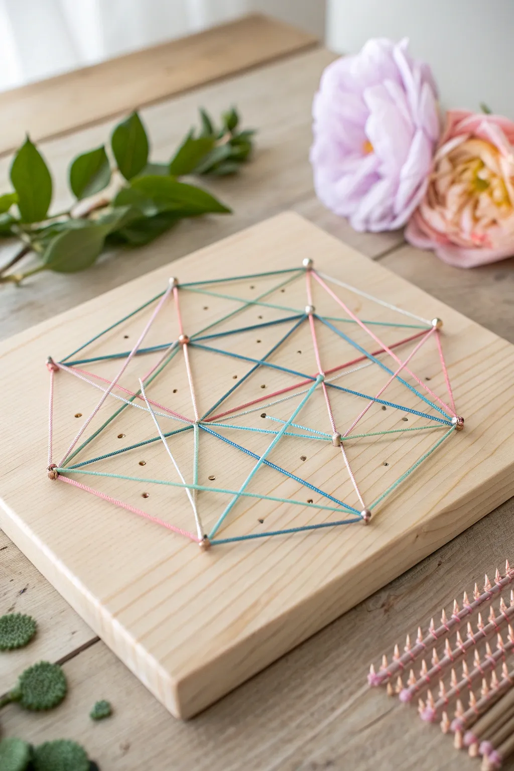 Crafting beauty with patience: Explore the elegance of geometric string art.