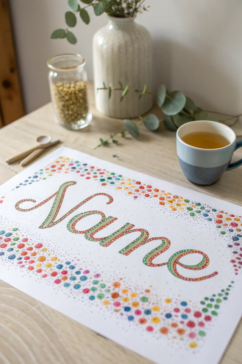 Elevate your space with personalized pointillism art—where simplicity meets vibrant creativity. 🌿✨