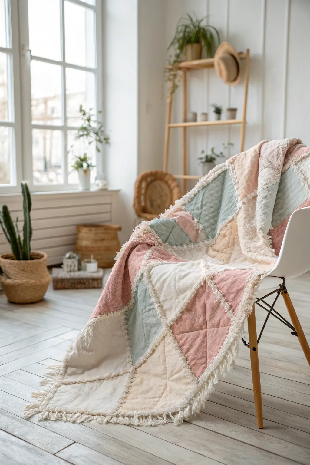 Effortlessly cozy and beautifully crafted, this rag quilt adds a touch of warmth and texture to any minimalist space.