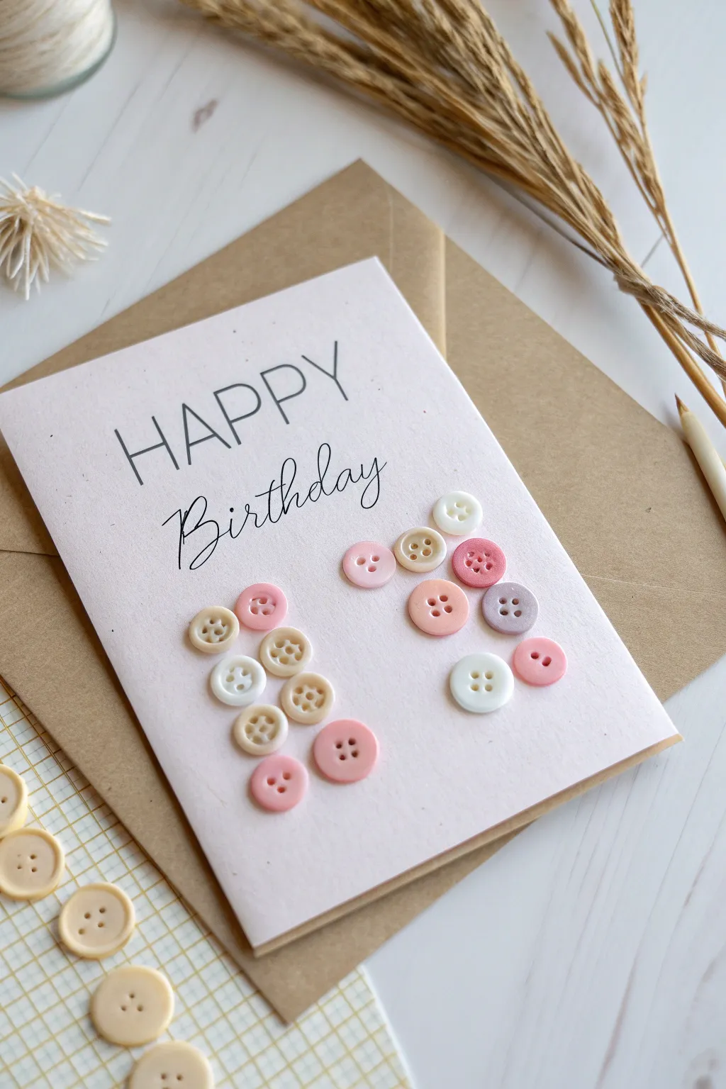 Craft a heartfelt message with the charming touch of button art.